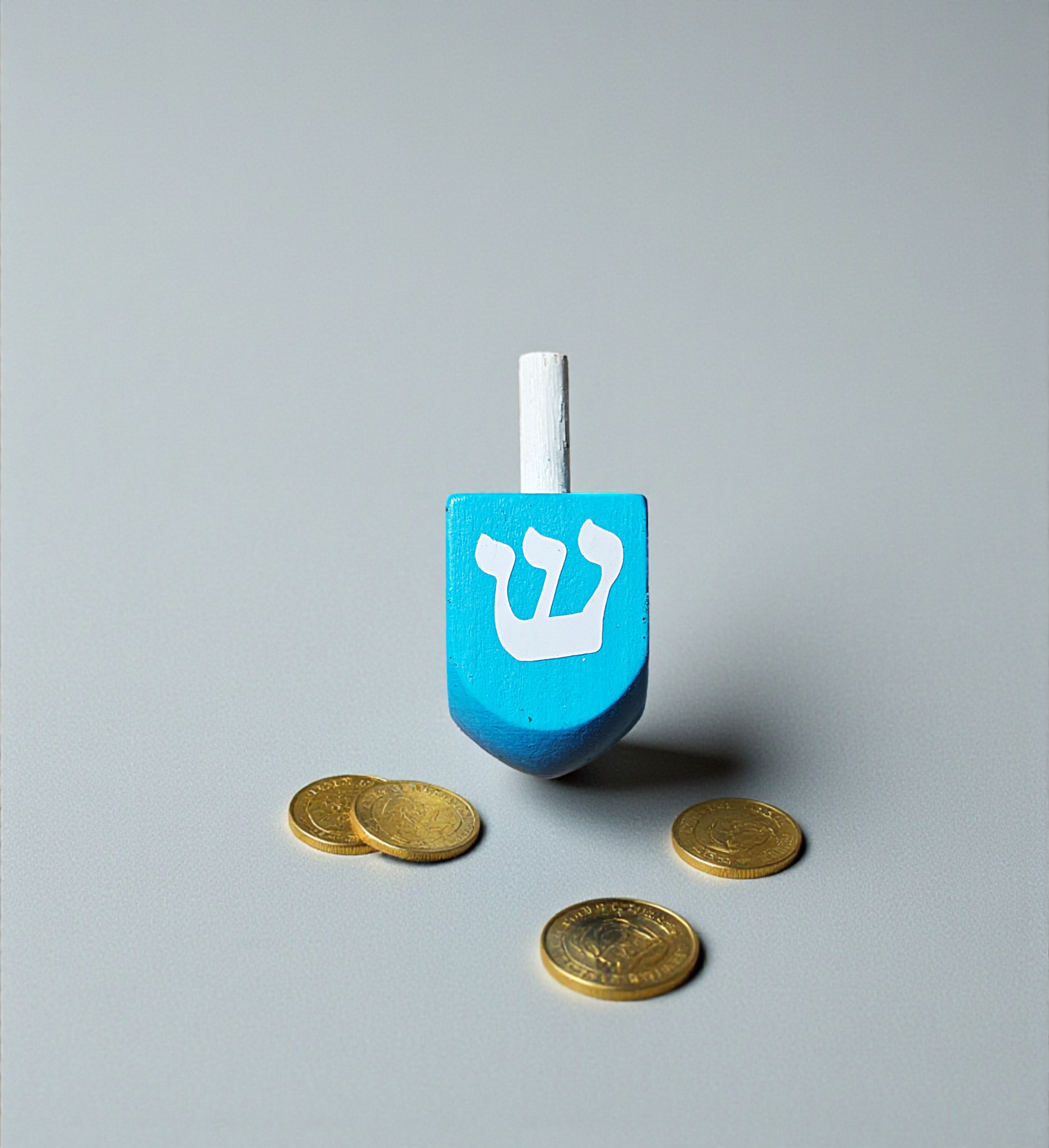 Hand Painted Wooden Blue & White Hanukkah Dreidel Game