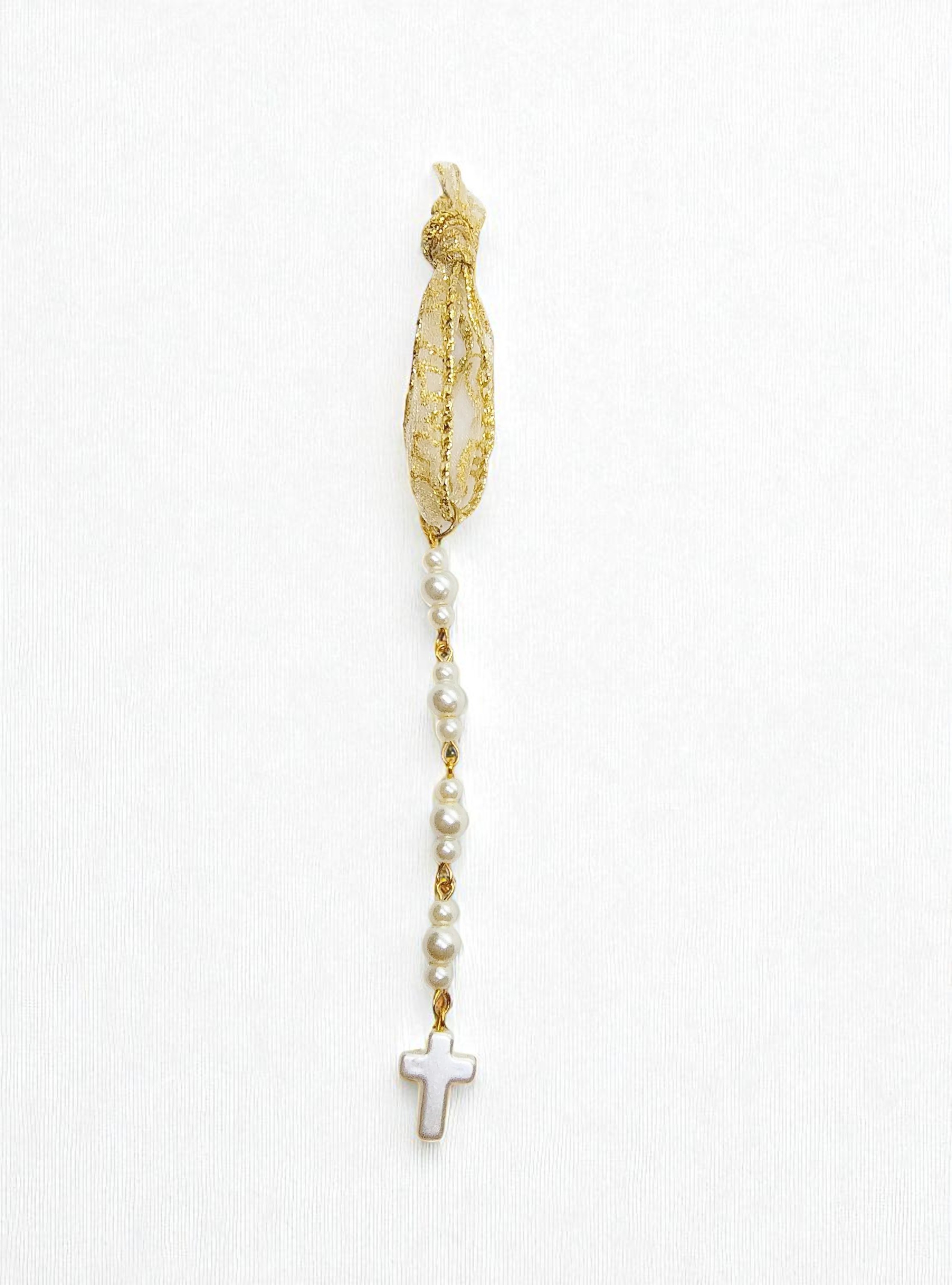 Christian Cross Pearl Beaded Icicle Accent Ornament - Handmade Collectible