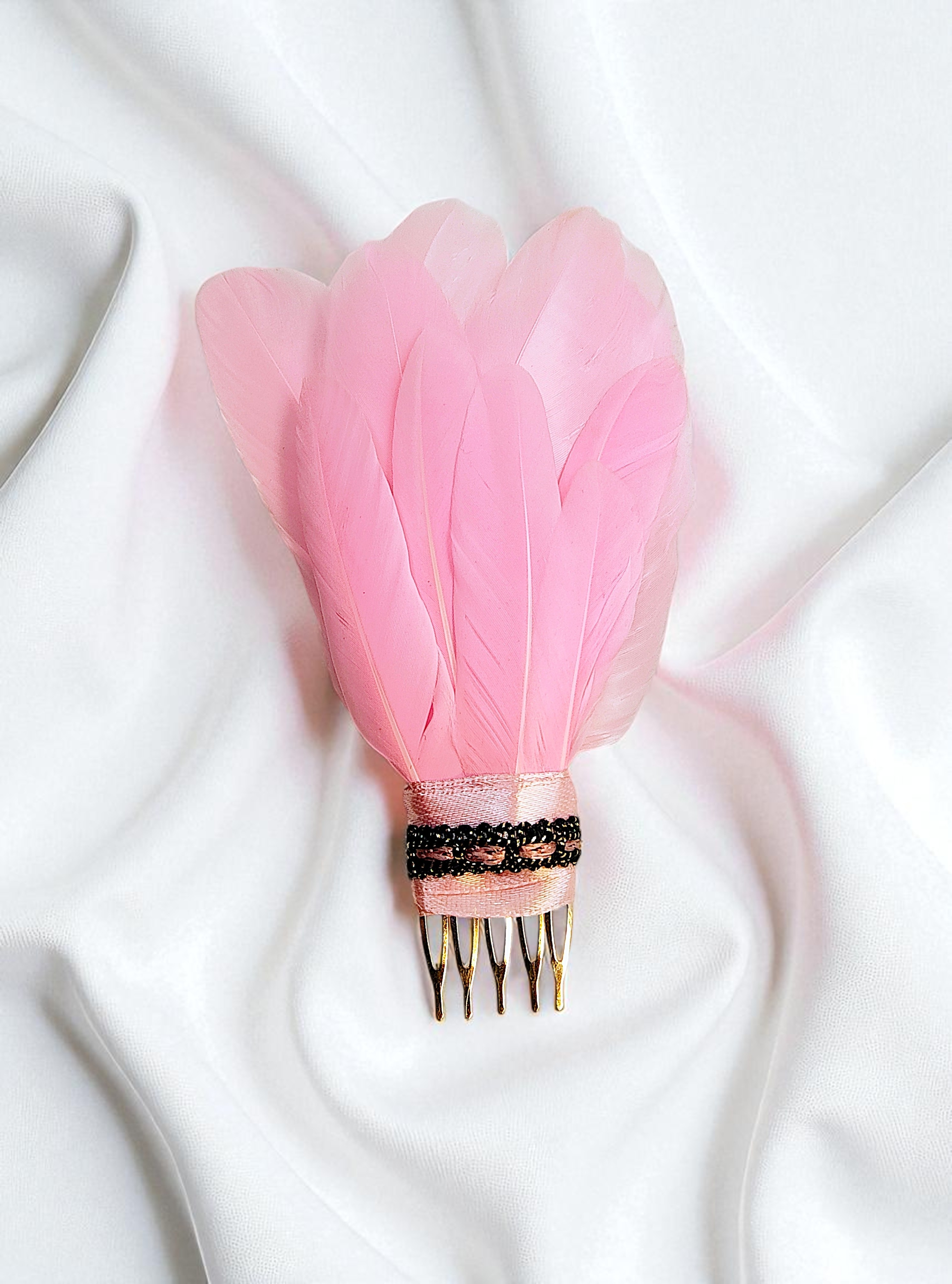 Handmade Pink Feather Hair Comb
