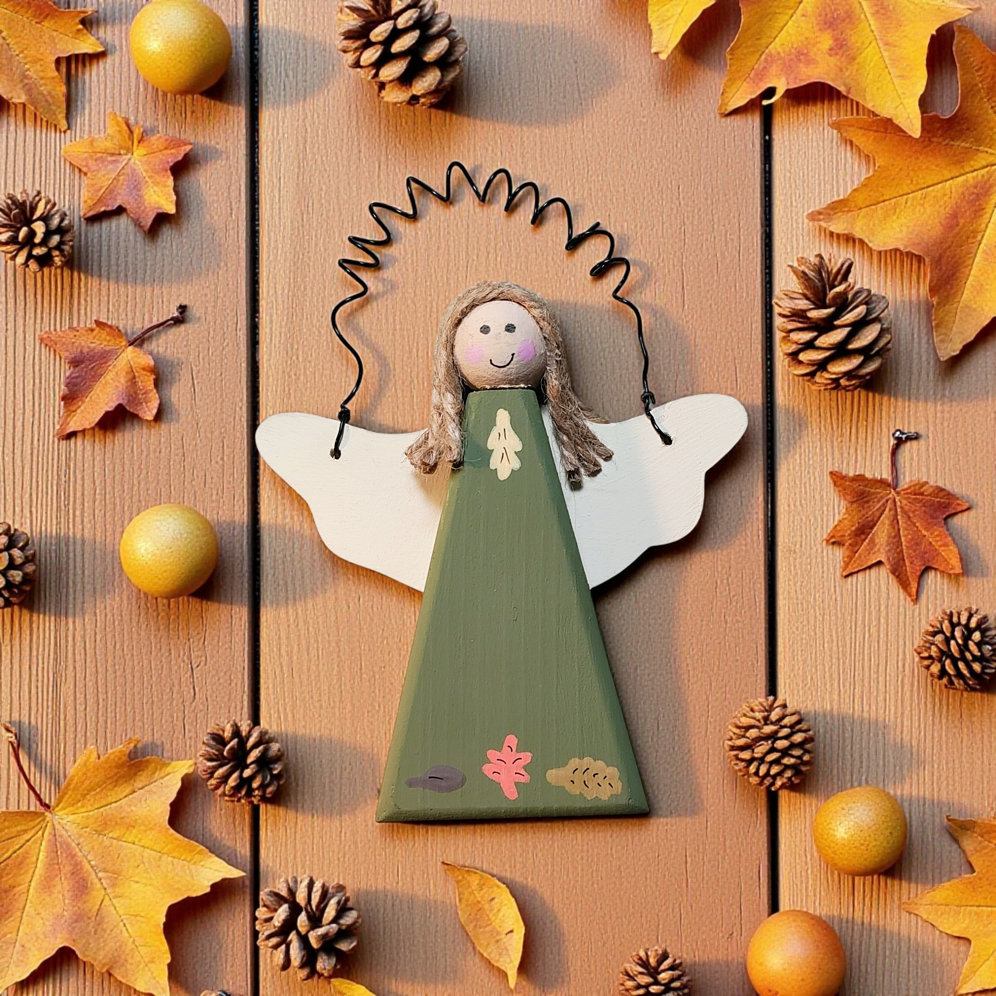 Fall Wooden Angel Ornament