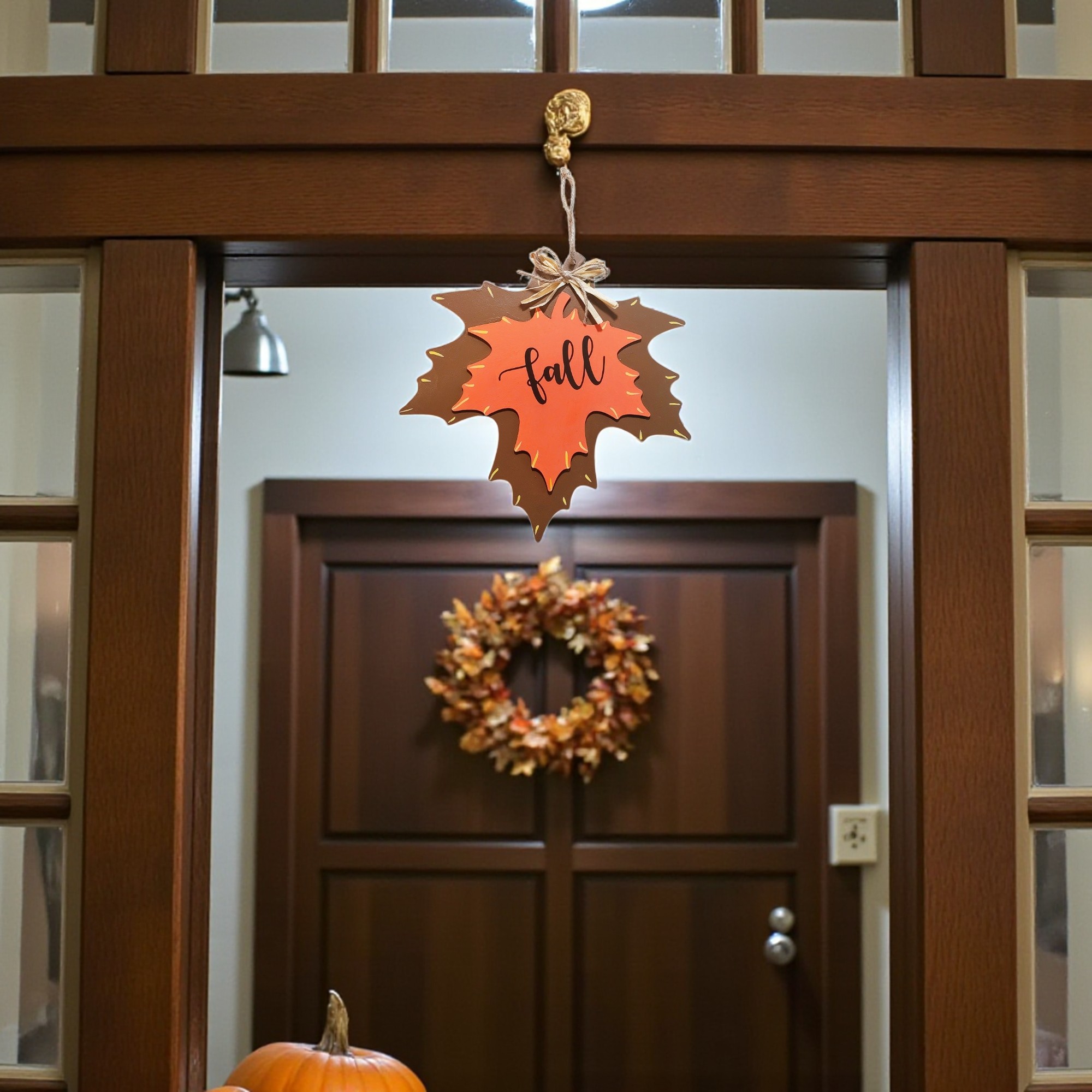 Rustic Wooden Fall Maple Leaves Door Hanger