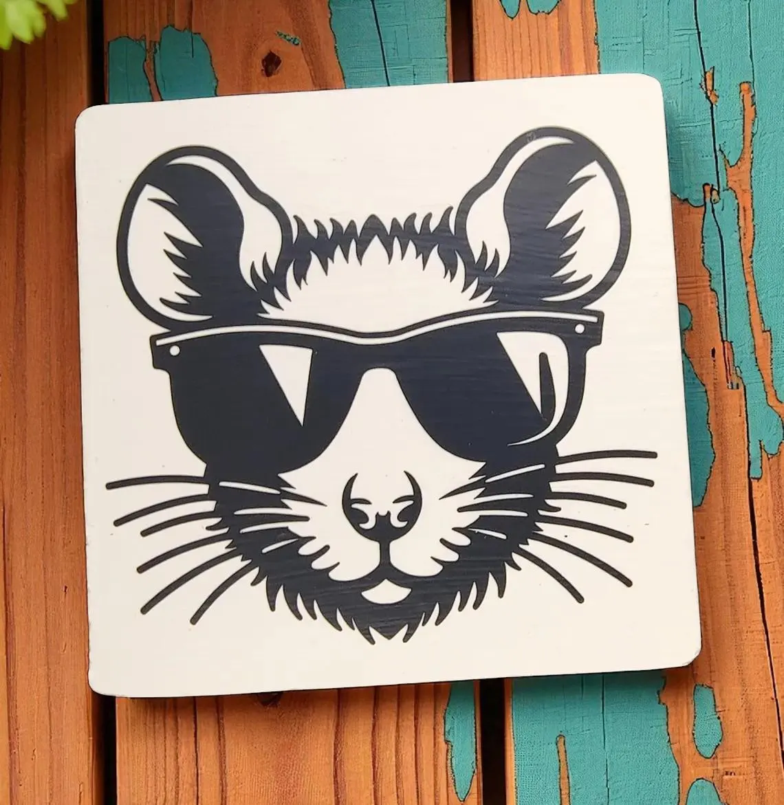 Hand Painted Cool Fancy Rat with Sunglasses Coaster Set - Set of 4