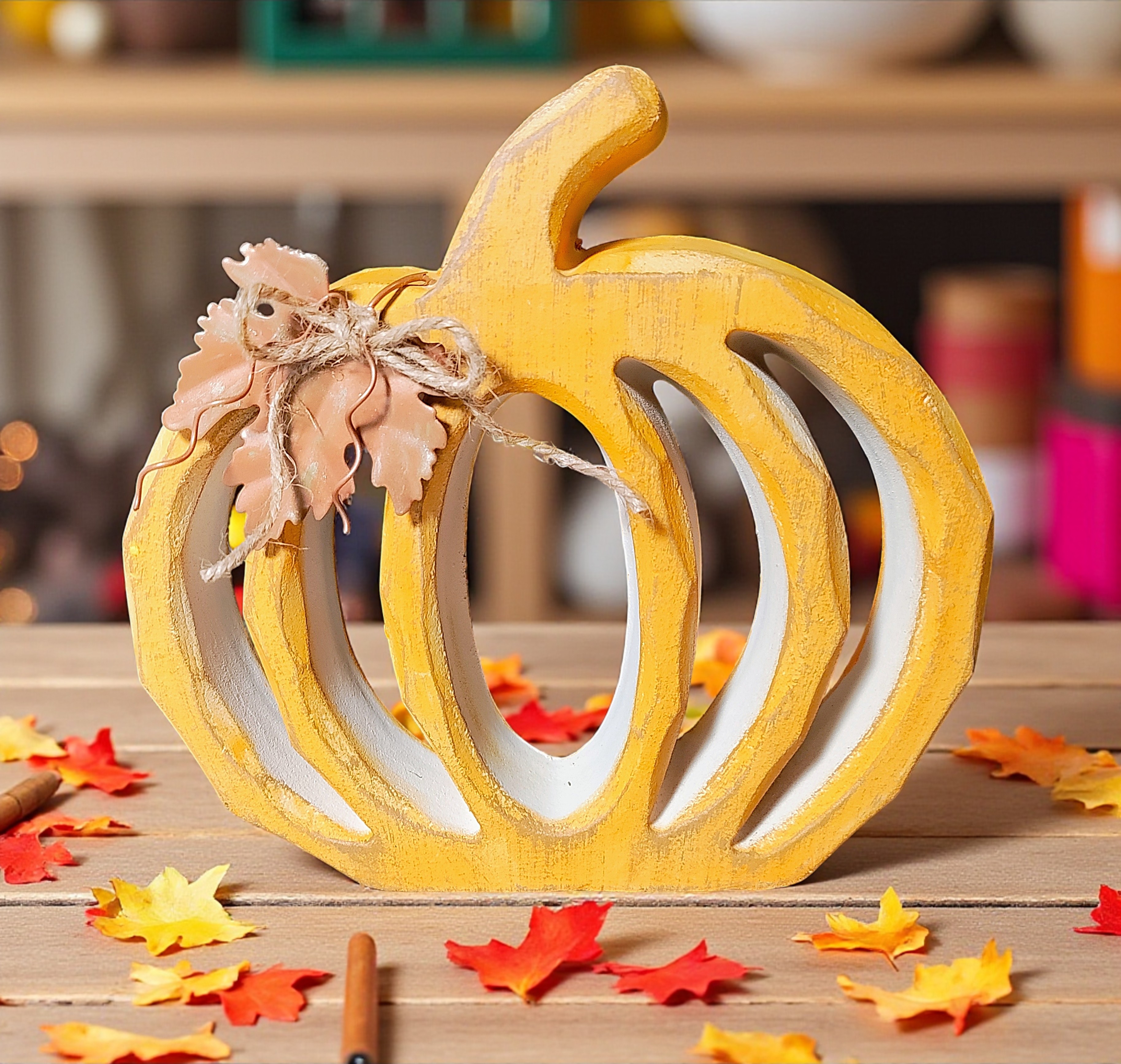 Harvest Orange Wood Pumpkin Decoration