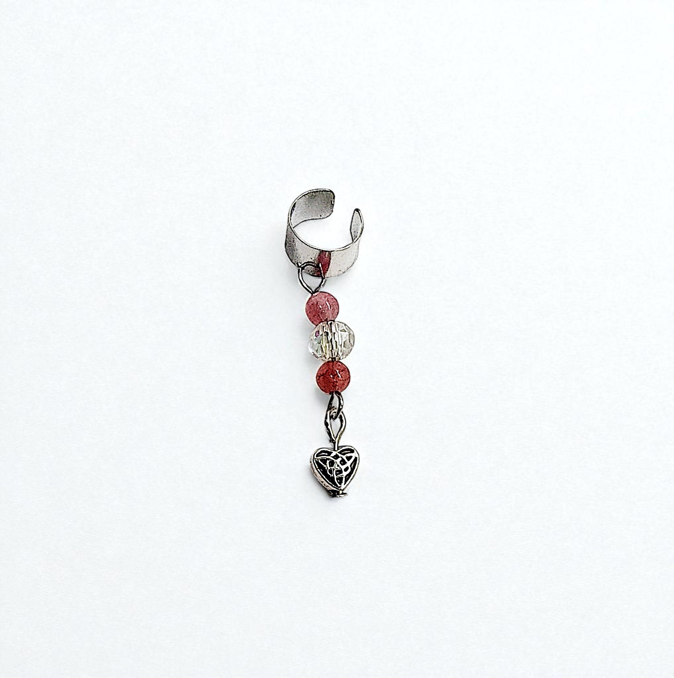 Celtic Heart Ear Cuff with Dangling Gemstones