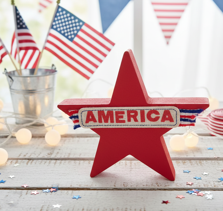 Patriotic Wooden Star Shelf Sitter