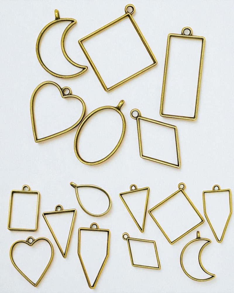 Bronze Open Bezels for Resin, Hollow Blank Pendants, Blank Frame Charms, Resin Mold - 15 pieces
