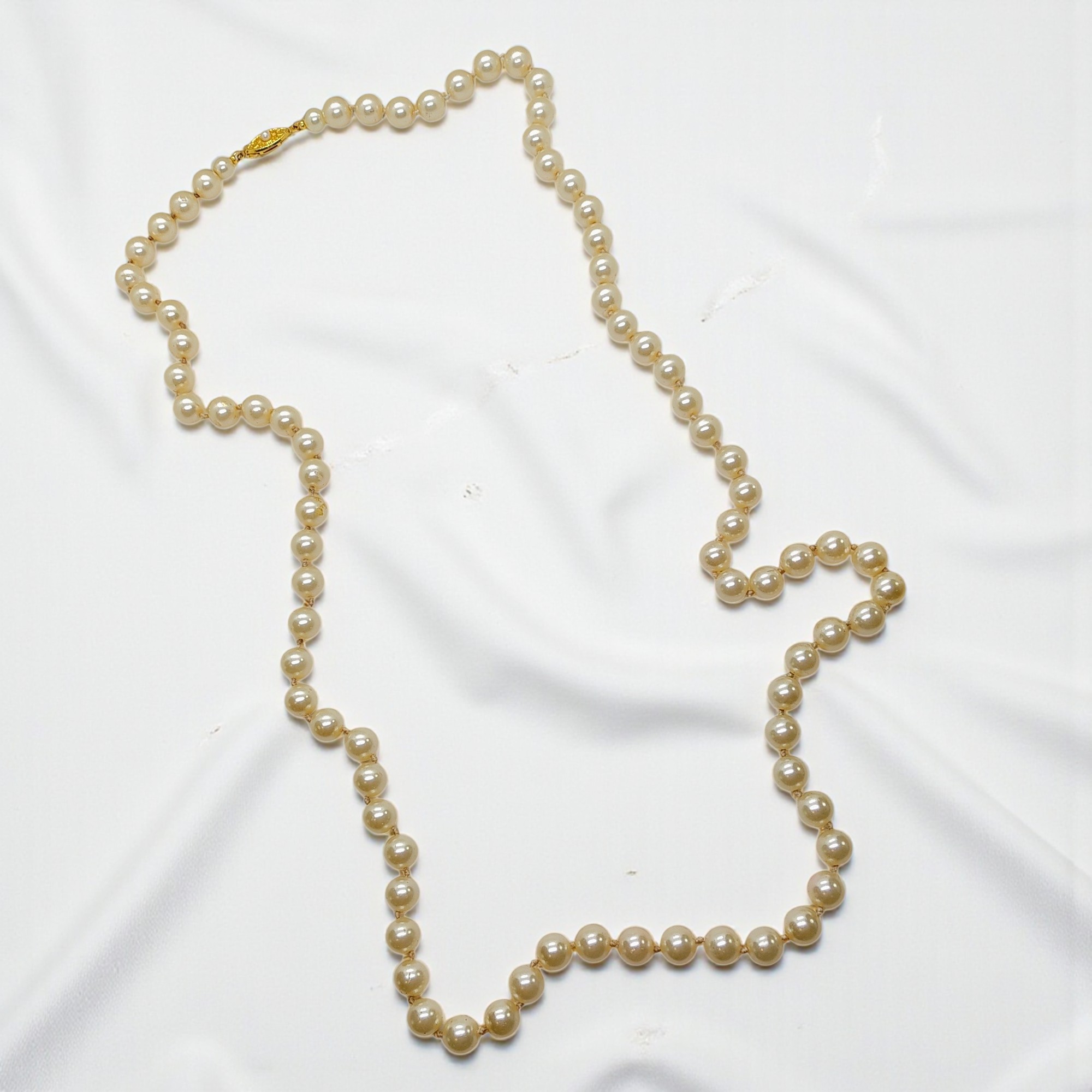 Ivory White Glass Pearl Necklace - 31 Inches