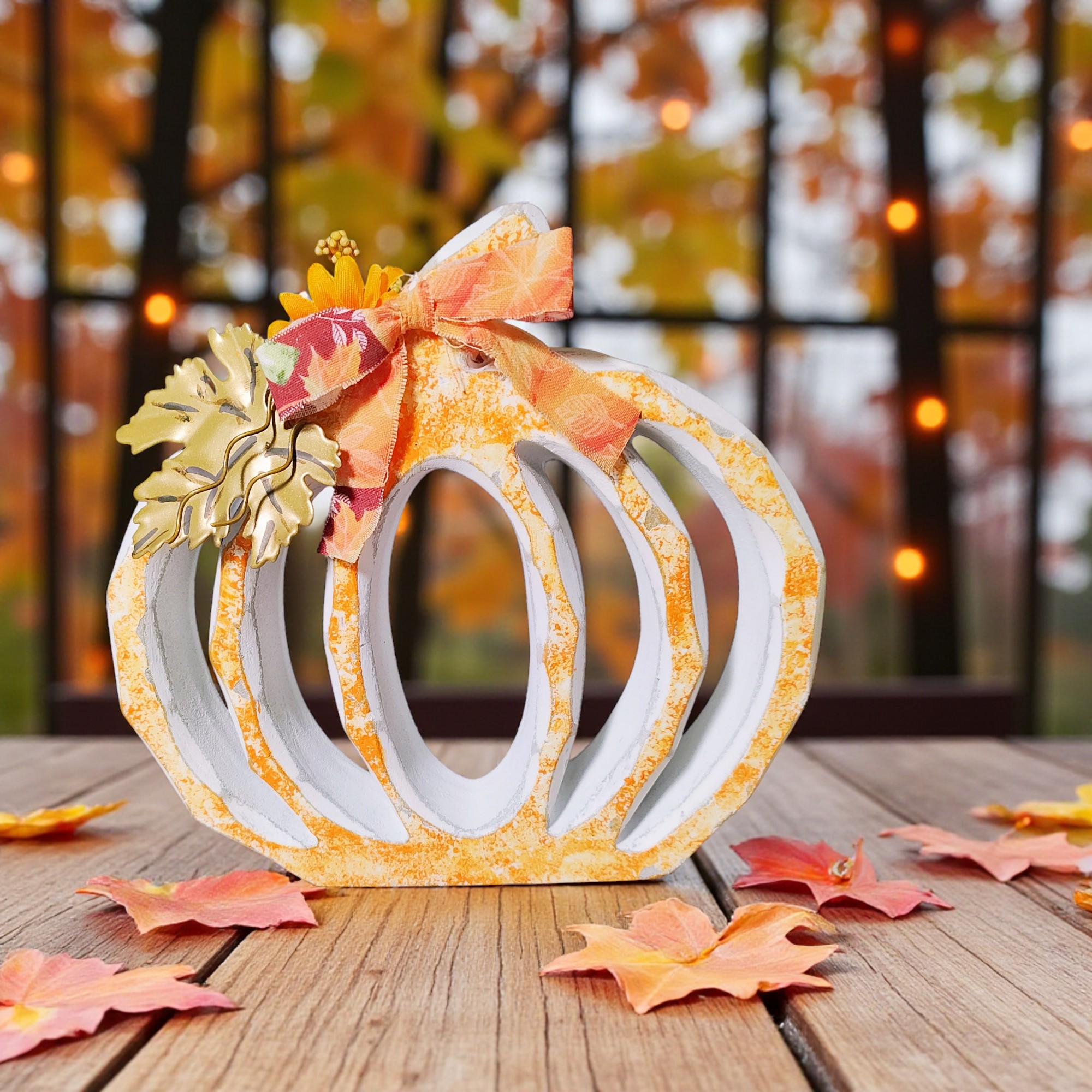 Harvest Orange Wood Pumpkin Decoration