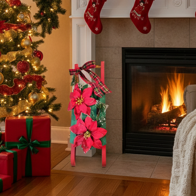 Small Decorative Wooden Christmas Sled Decoration