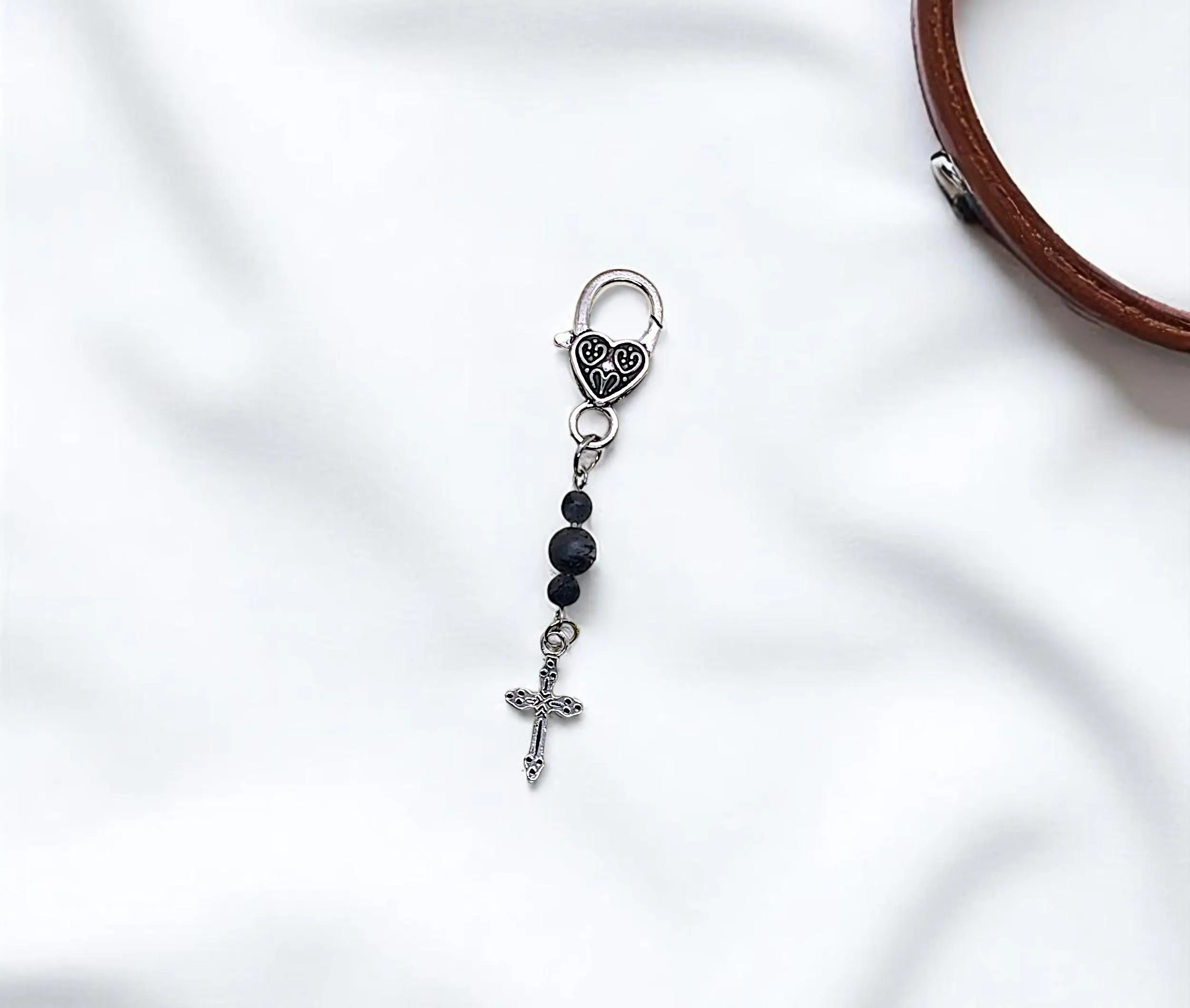 Christian Cross and Labradorite Gemstone Pet Collar Charm Tag