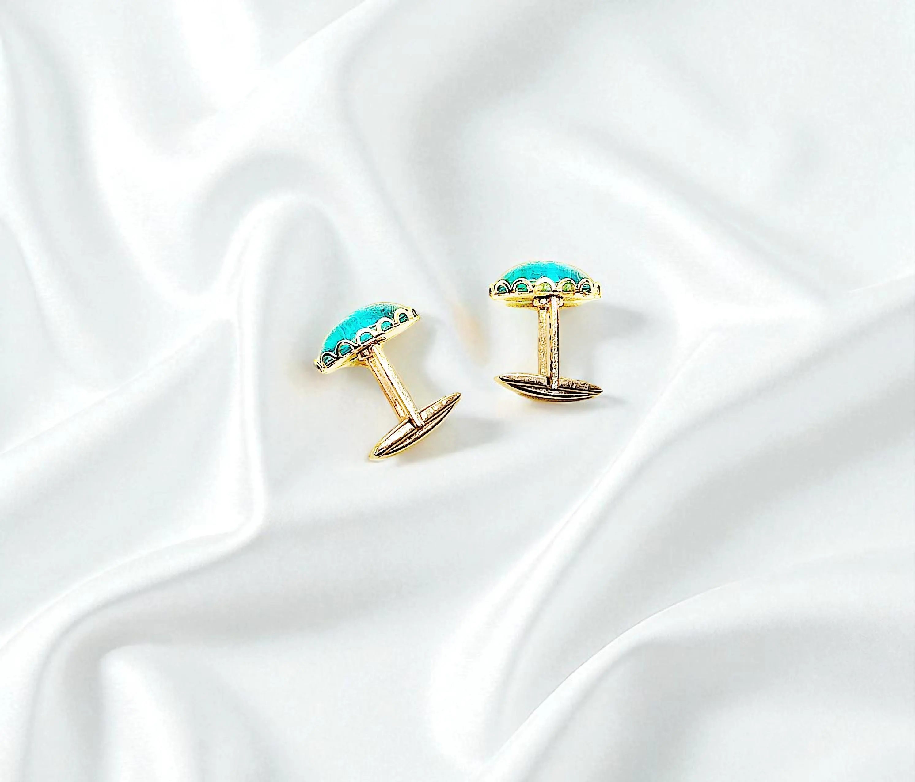 Men's Sky Blue and Gold Shirt Cuff Links Set 