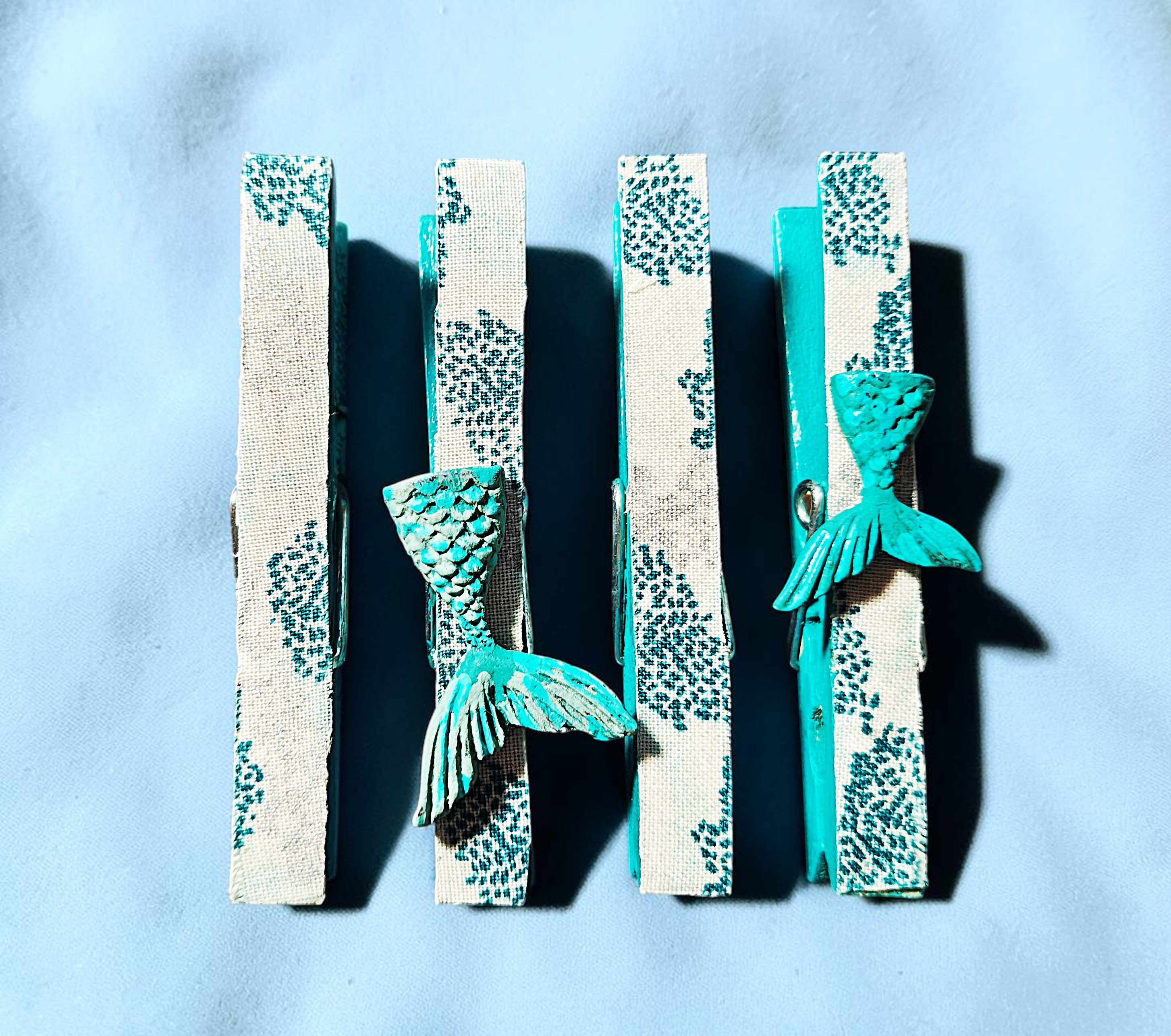 Set of 4 Handmade Mermaid Tail Wooden Clothespins