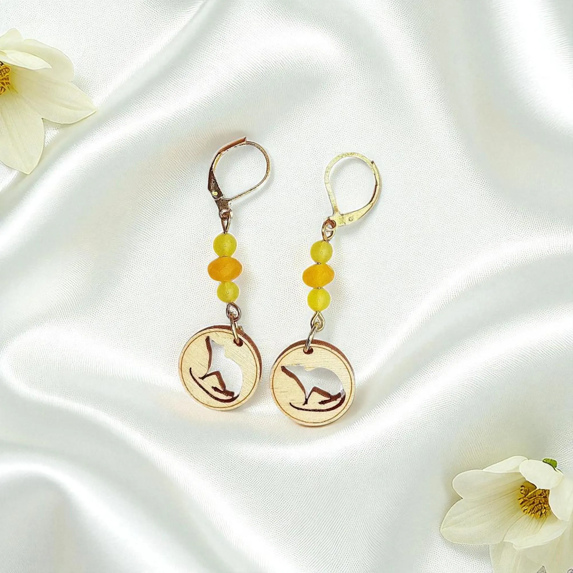 Handcrafted Cute Rat Wooden Rat Charm & Gemstone Dangle Earrings