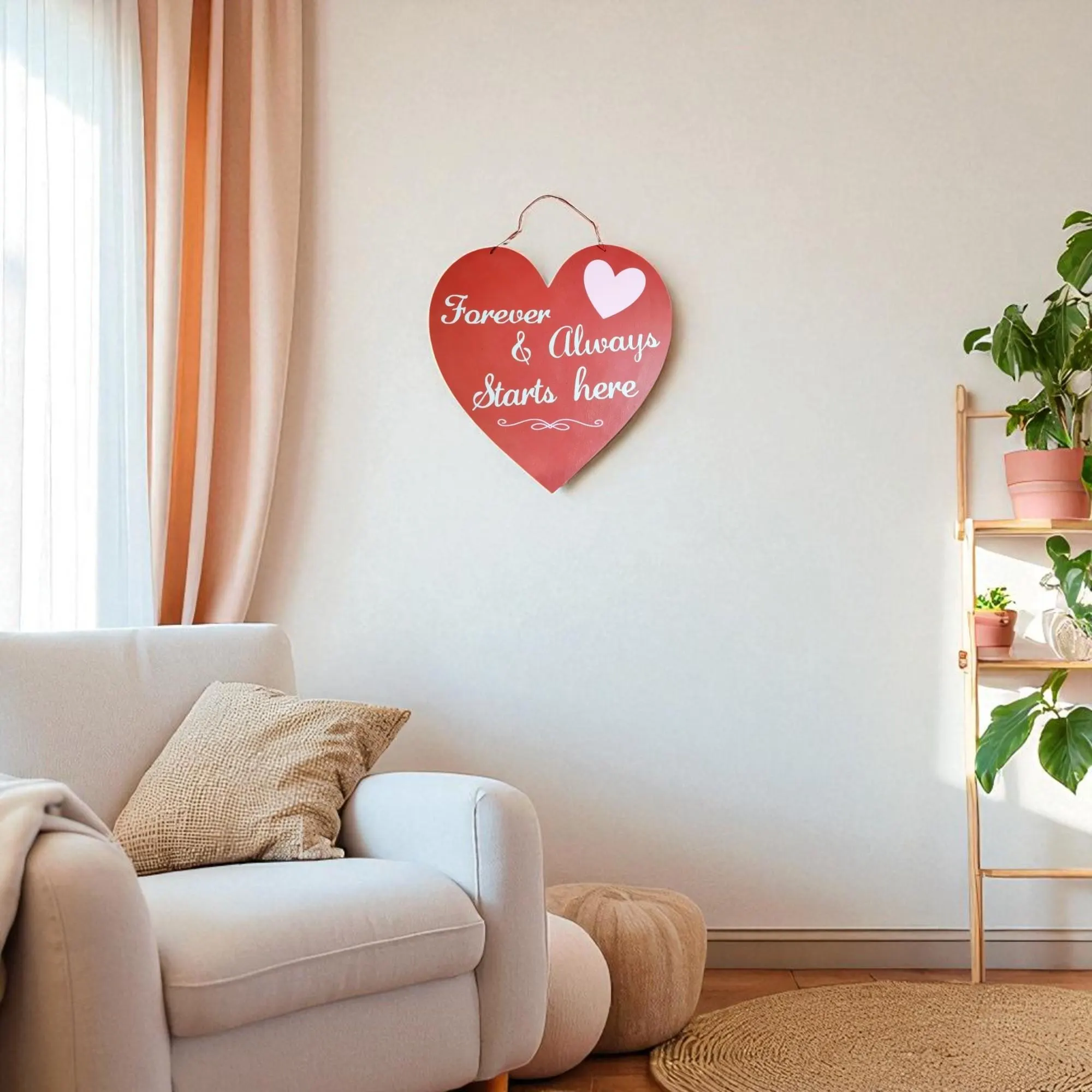 Large Wooden Heart Shaped Forever & Always Starts Here Door Hanging Sign