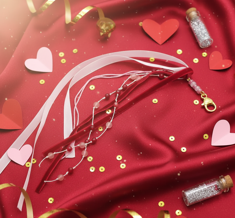 Handmade Pink & Red Gemstone Junk Journal Tassel 