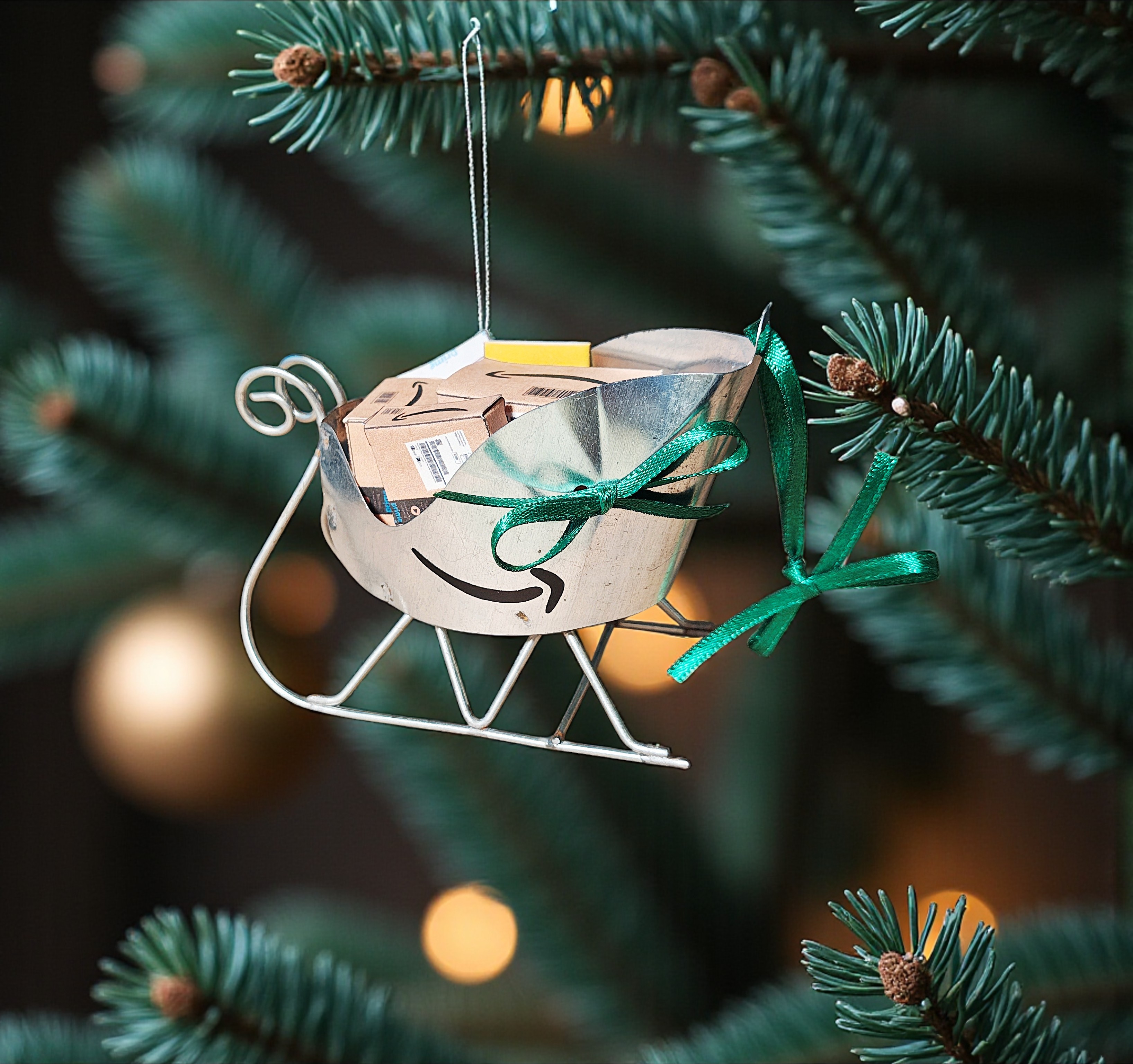 Mini Amazon Package Sleigh Christmas Ornament