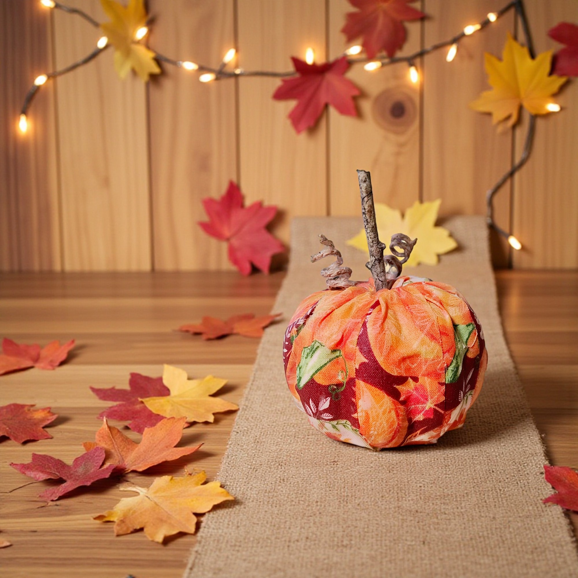 Small Rustic Harvest Fabric Pumpkin Decoration