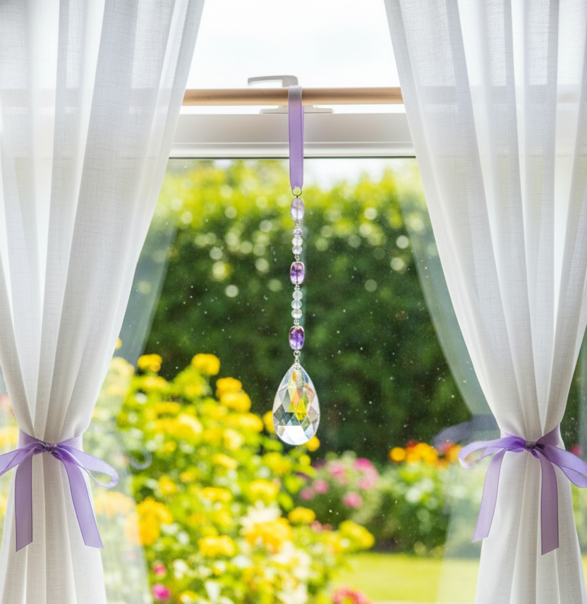 Glass Crystal and Fluorite Gemstone Beaded Suncatcher 