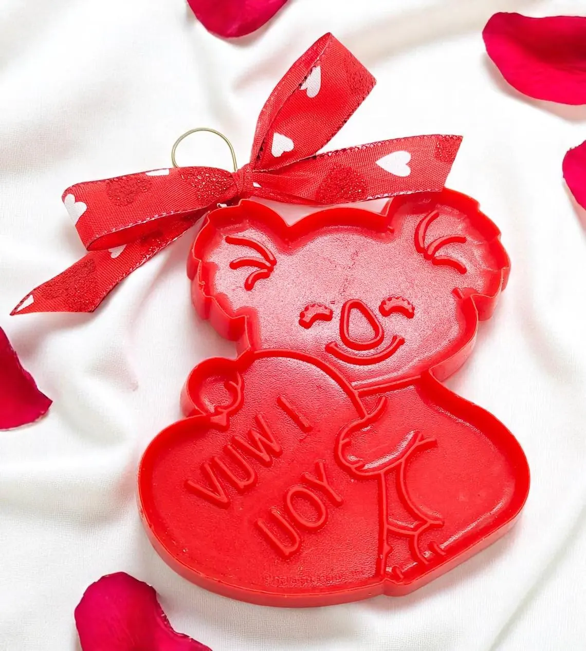 Upcycled I Wuv You Koala Bear Heart Shaped Hanging Accent Ornament 
