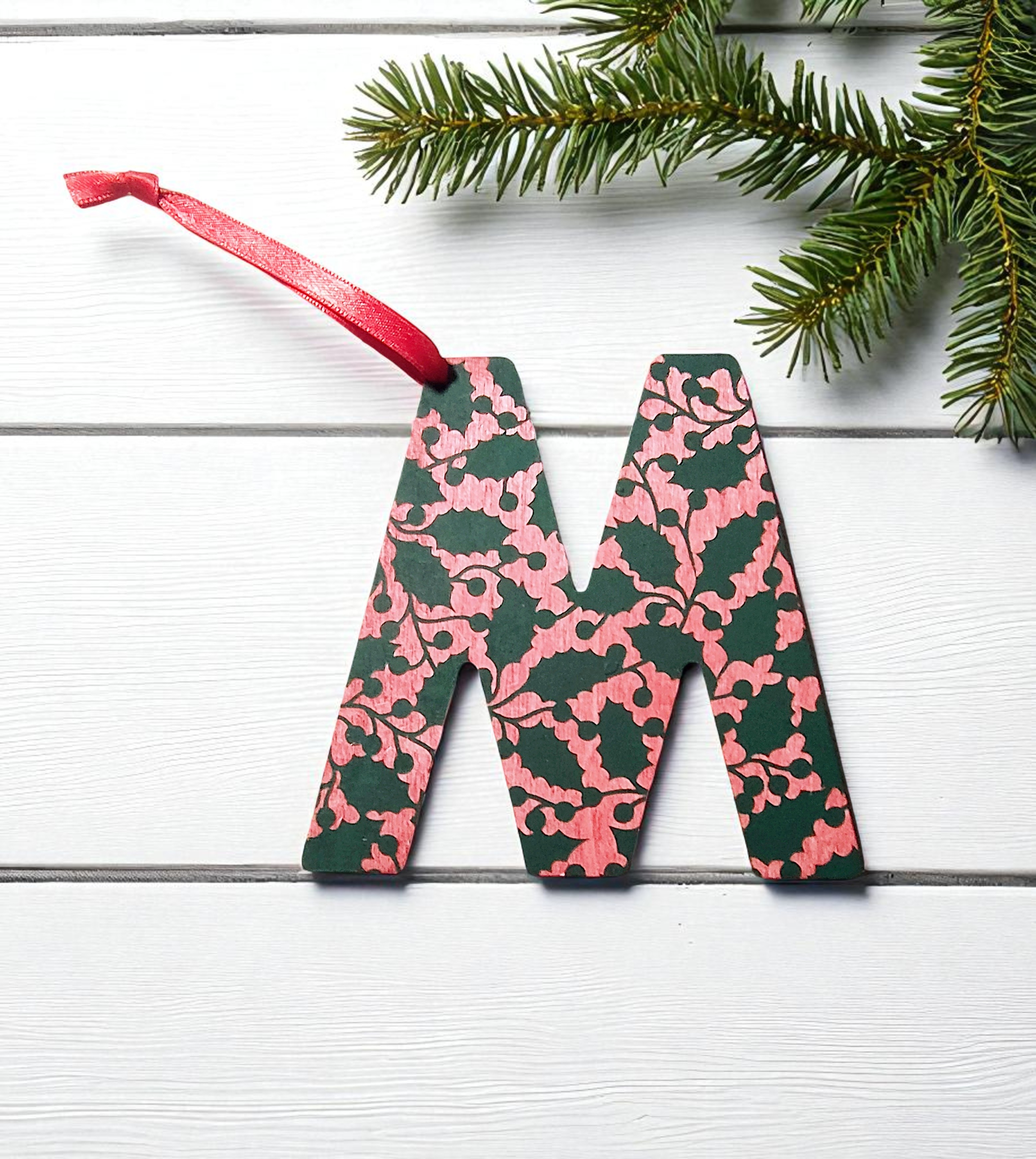 Personalized Wooden Letter Initial M Ornament