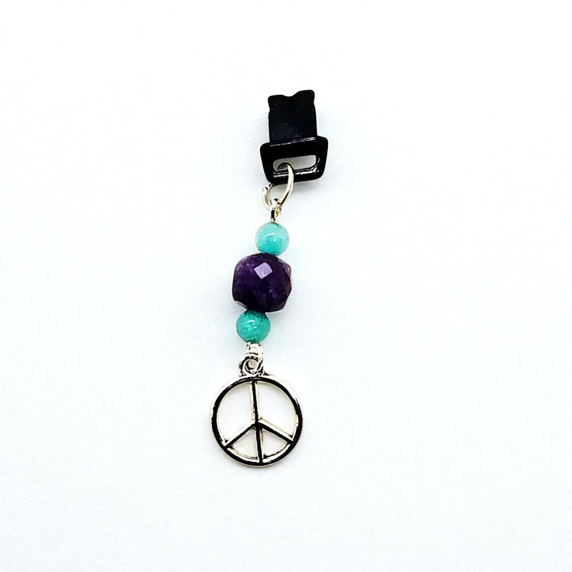 Hippie Peace Sign Gemstone Beaded Dust Plug Phone Charm