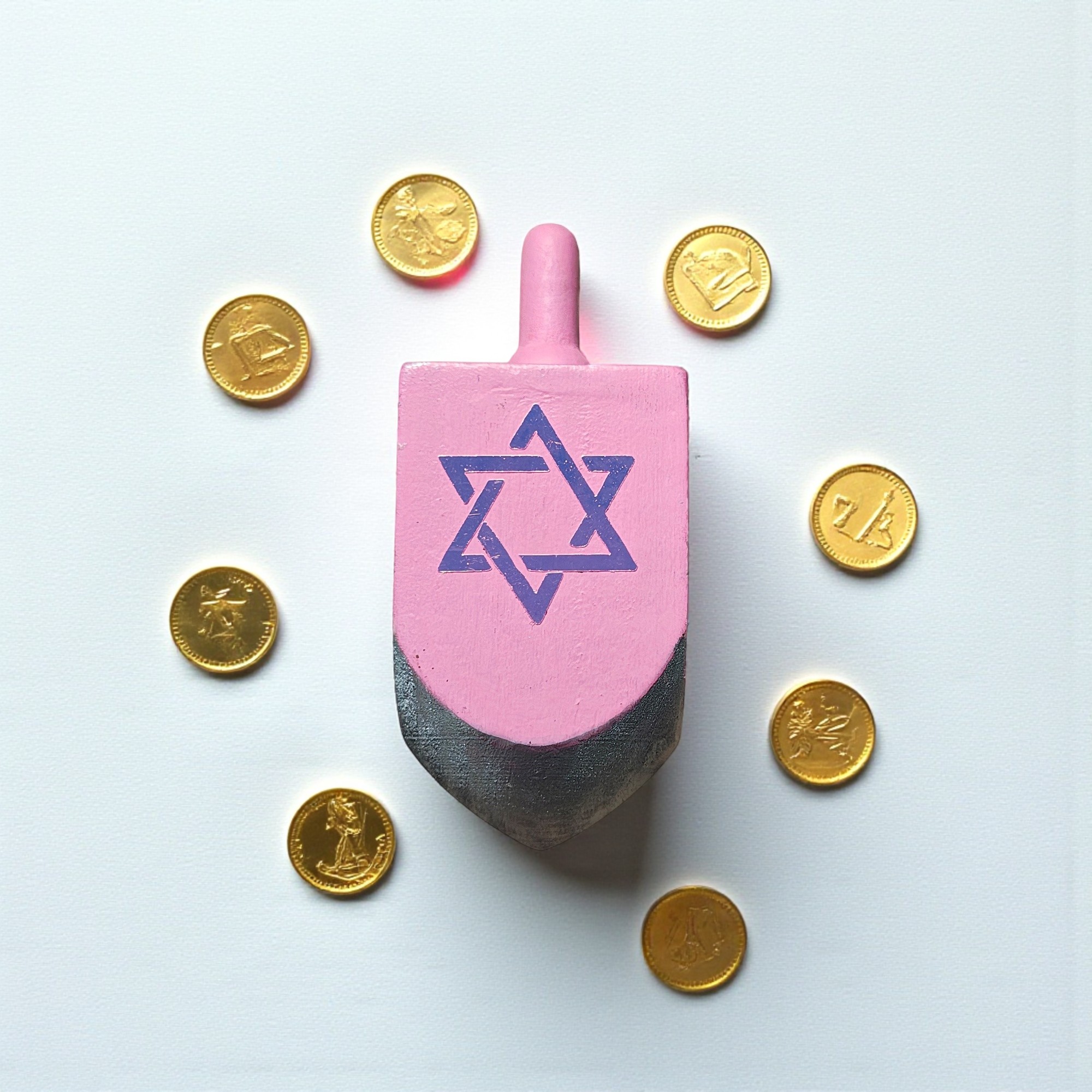 Large Hand Painted Wooden Pink Hanukkah Dreidel Decoration