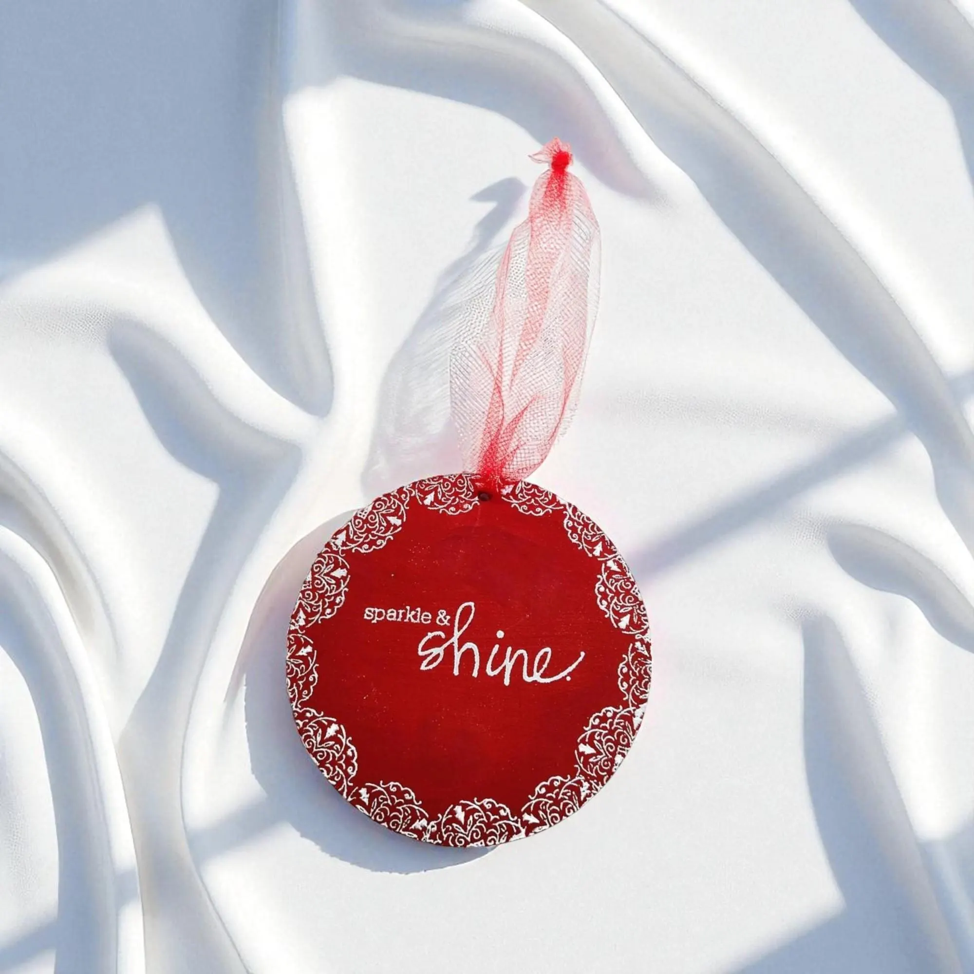 Red Sparkle & Shine Wooden Hanging Accent Ornament Decor 