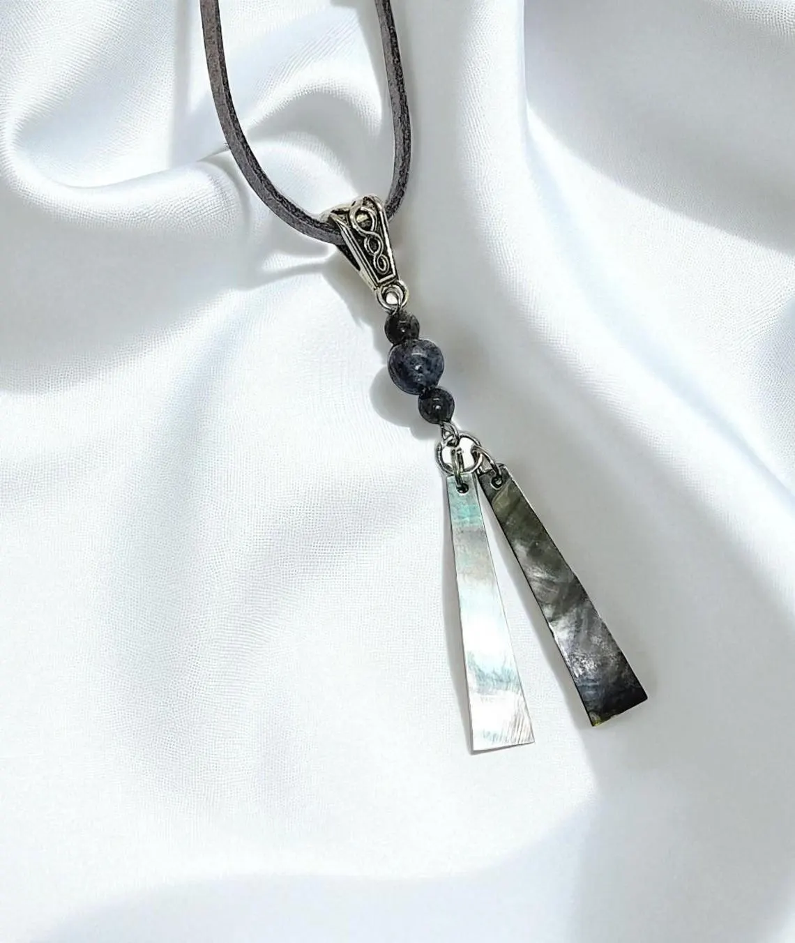 Abalone Shell Pendant on Gray Suede Cord Necklace