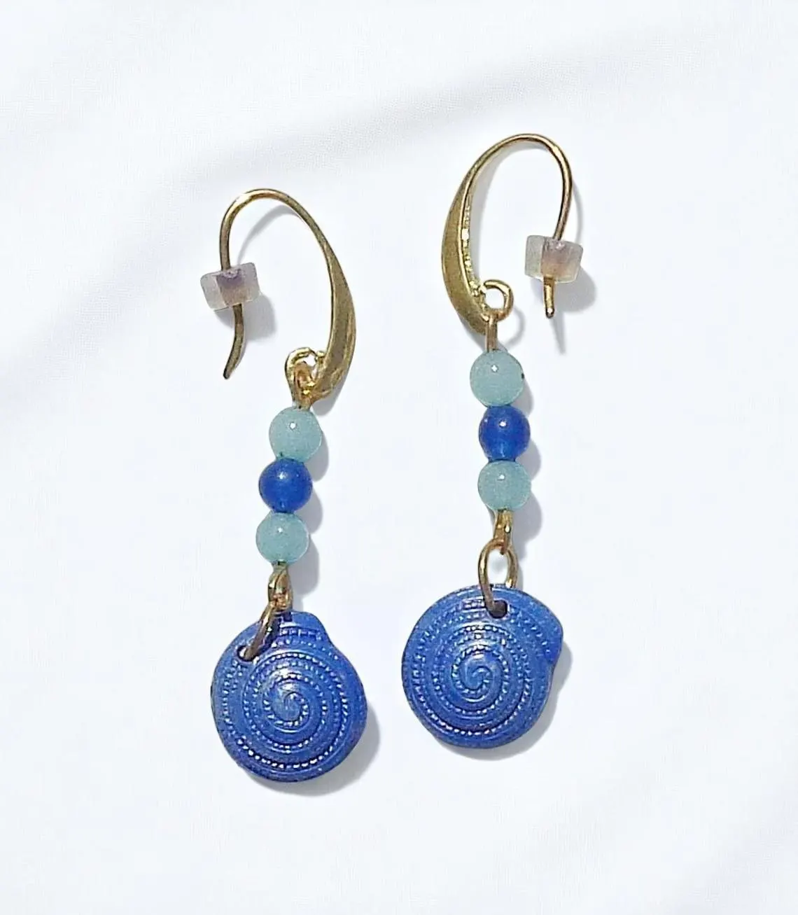 Gold Plated Summer Sea Shell Beaded Dangle Earrings 