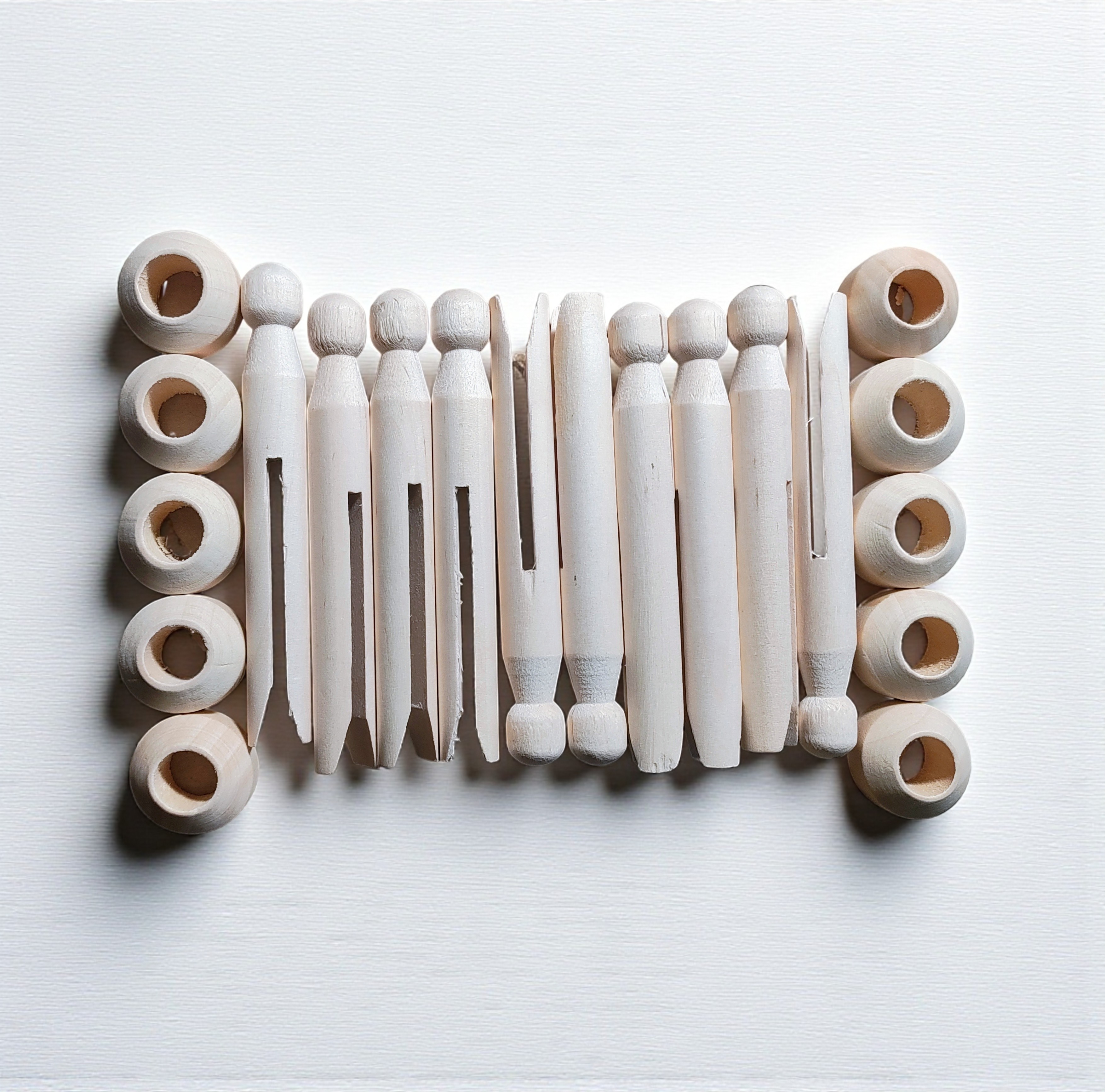 10 Vintage Style Wooden Round Clothespins WITH Stands 4.25 inch