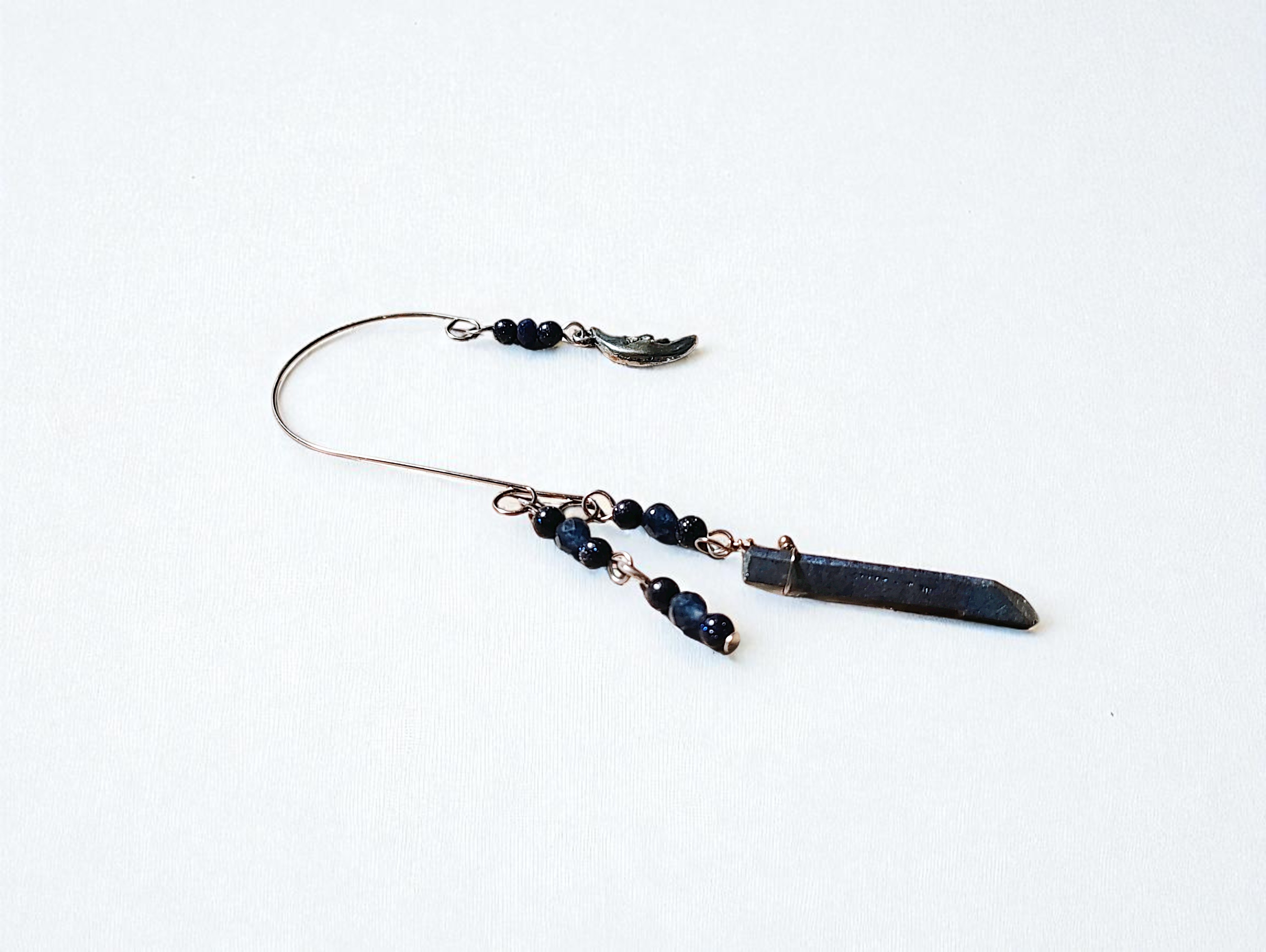 Silver Celestial Moon & Blue Gemstone Ear Cuff Wrap