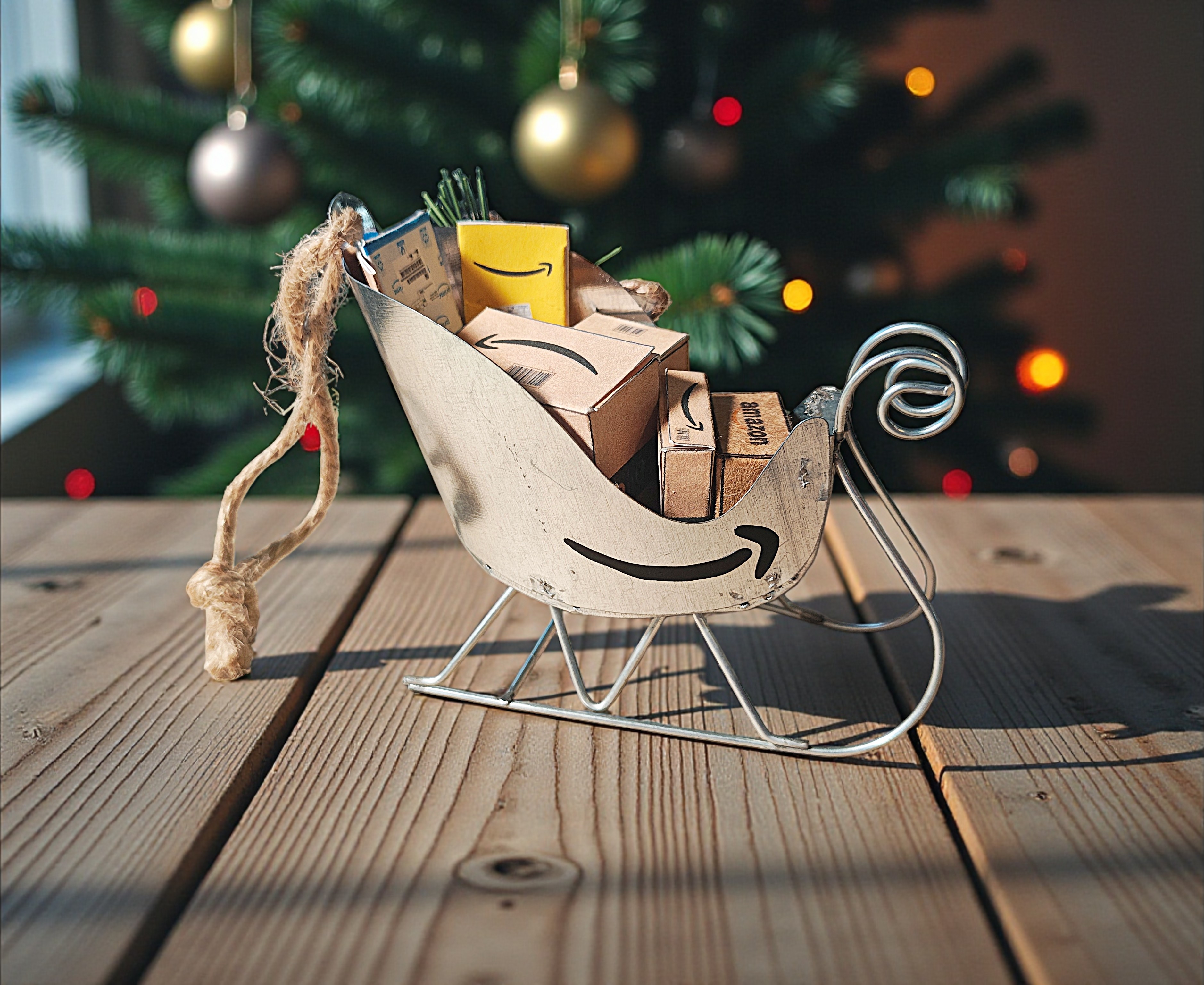 Mini Amazon Package Sleigh Christmas Ornament
