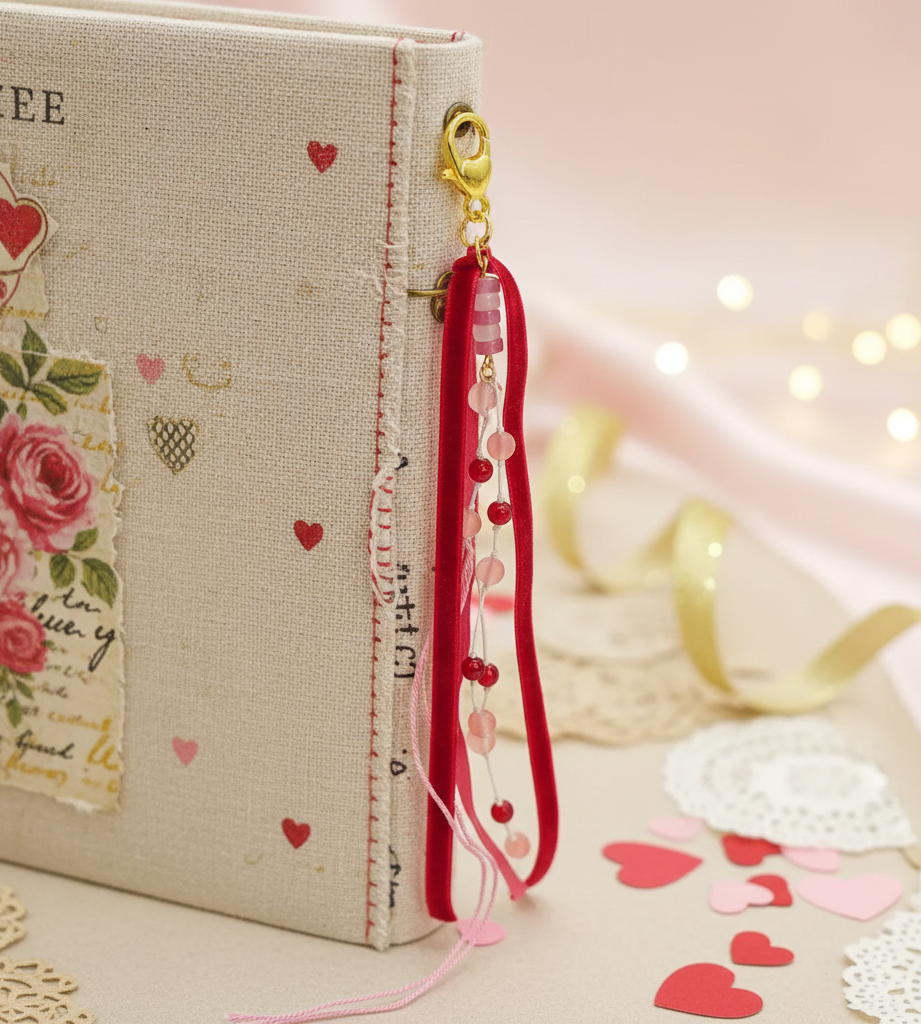 Handmade Pink & Red Gemstone Junk Journal Tassel 