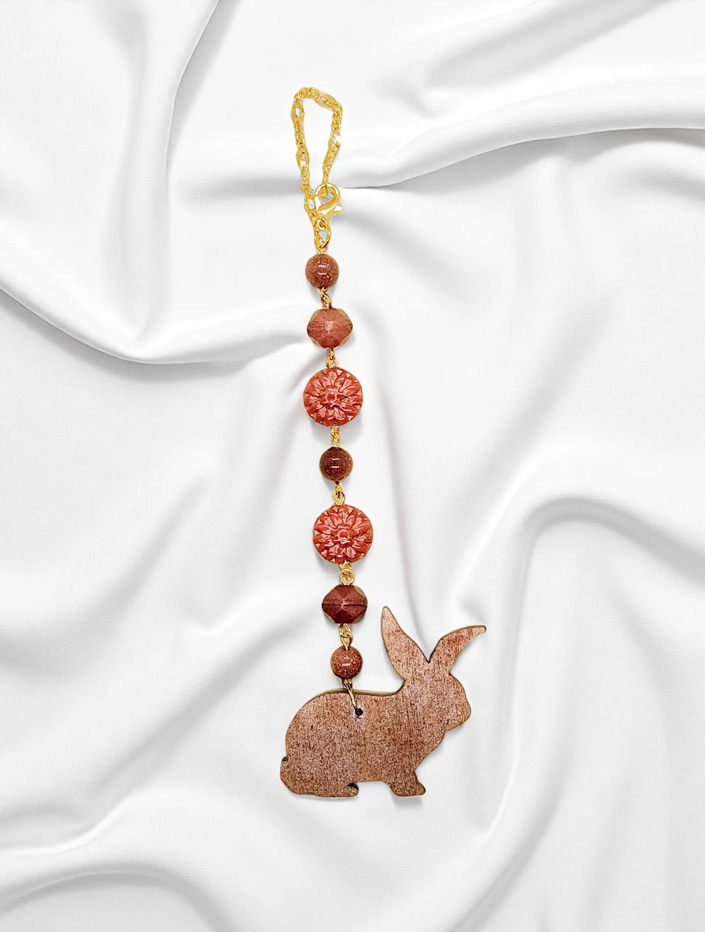 Bunny Rabbit & Gemstone Rearview Mirror Car Charm 