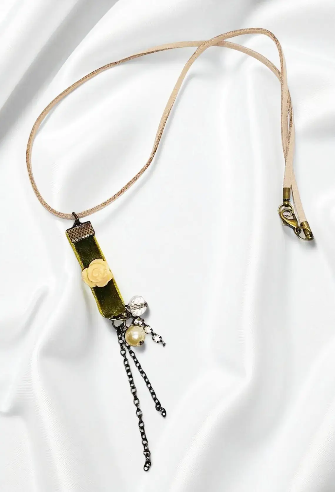 Vintage Inspired Steampunk Rose Pendant on Tan Suede Cord Necklace