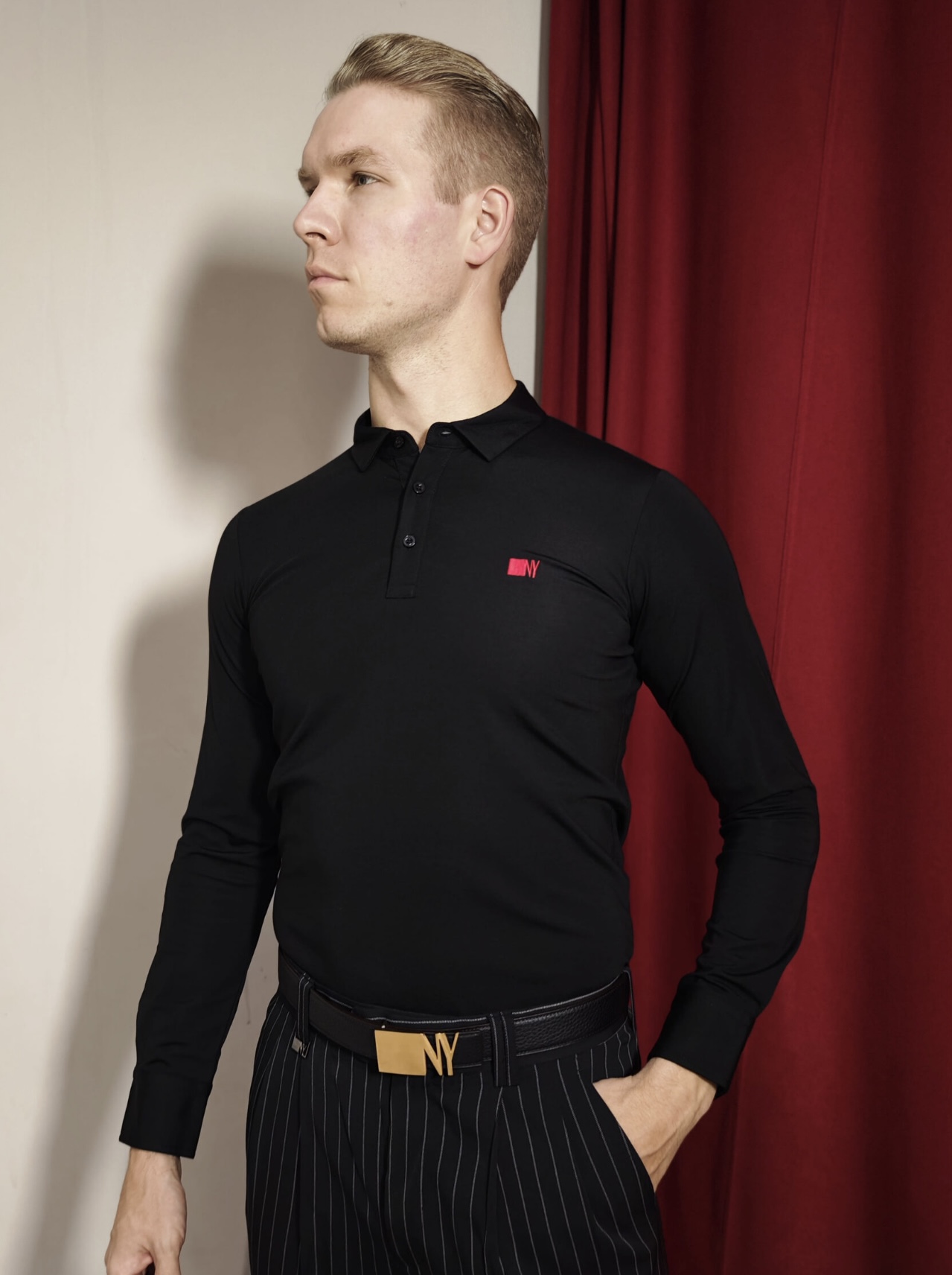 NY Longsleeves Polo Shirt w/ wrist button - Black