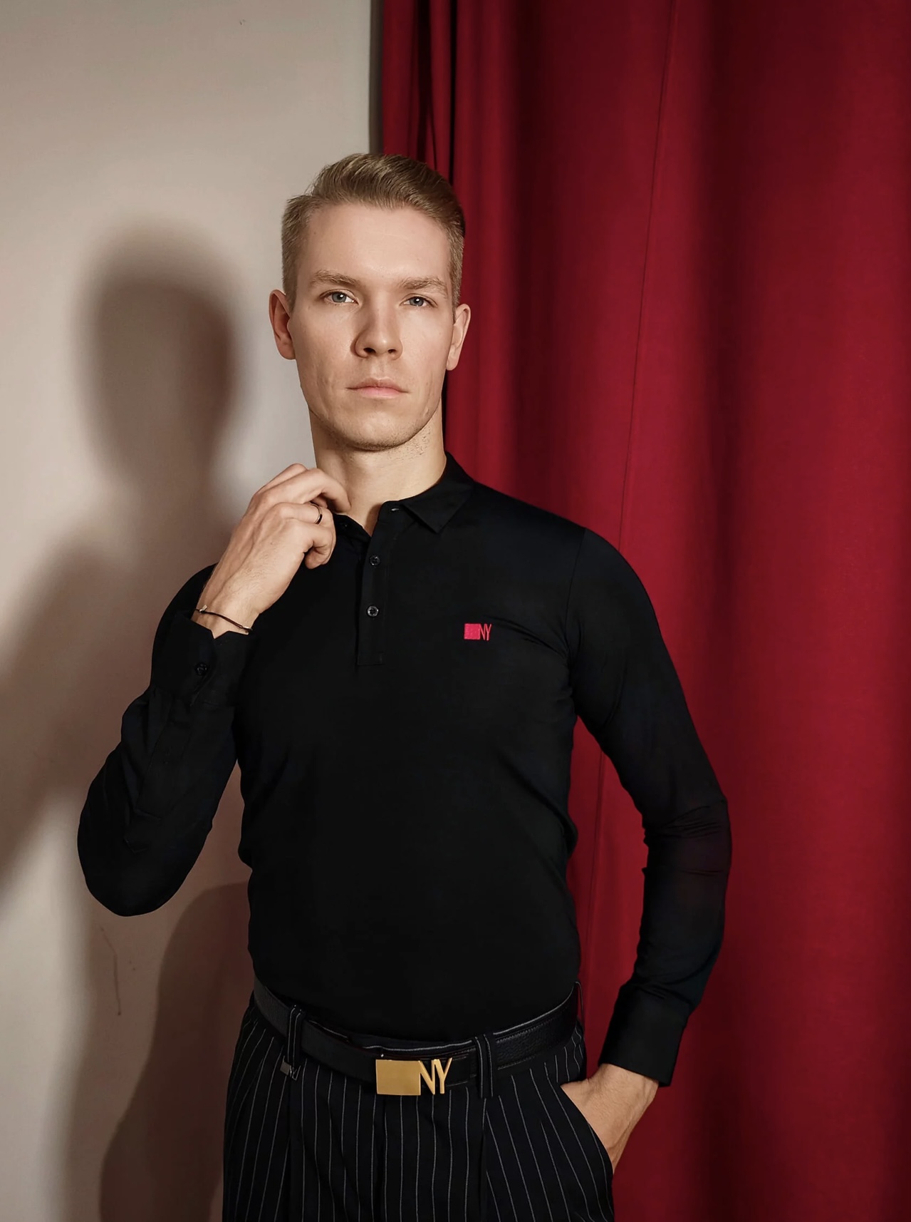 NY Longsleeves Polo Shirt w/ wrist button - Black