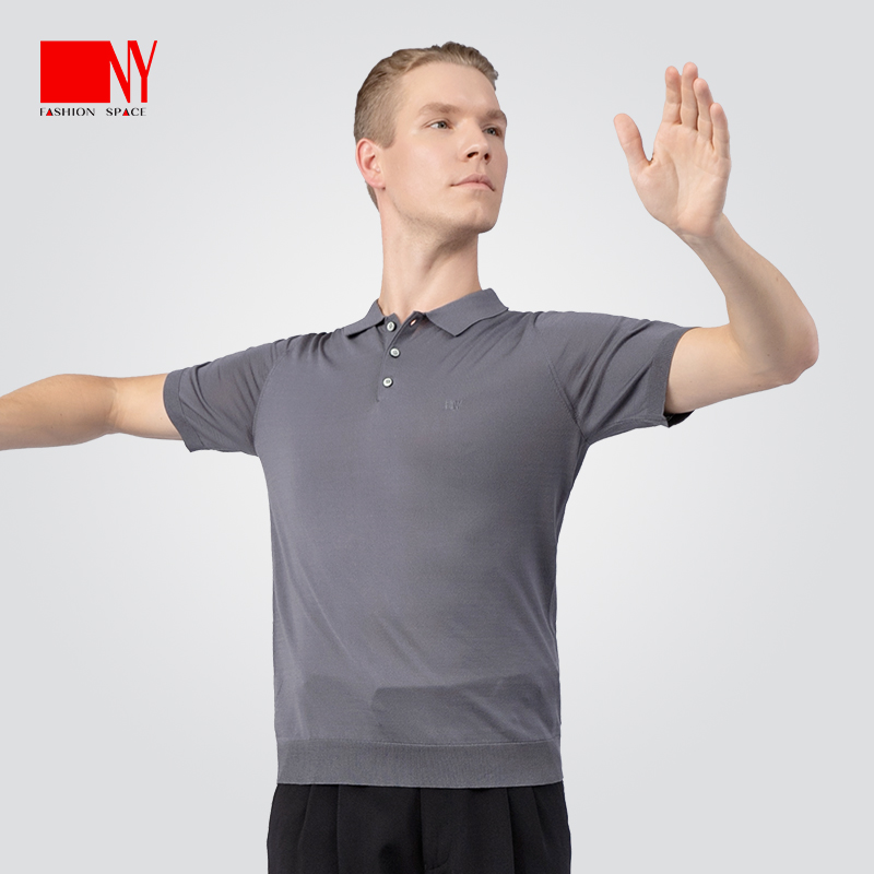 NY Knitted Polo Shirt Short sleeves - (BLACK / BLUE)