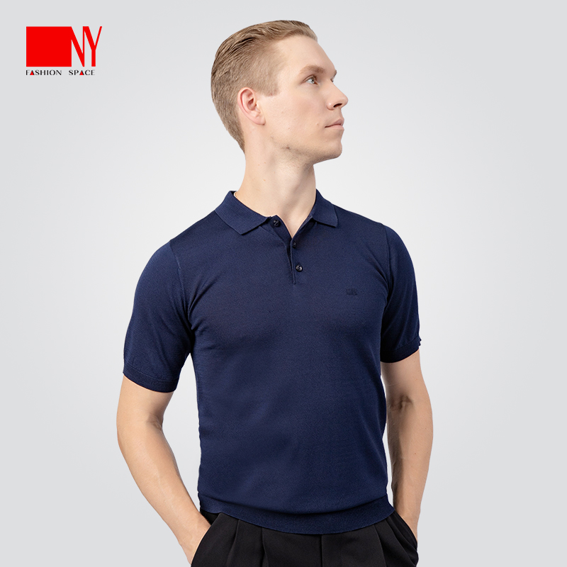 NY Knitted Polo Shirt Short sleeves - (BLACK / BLUE)
