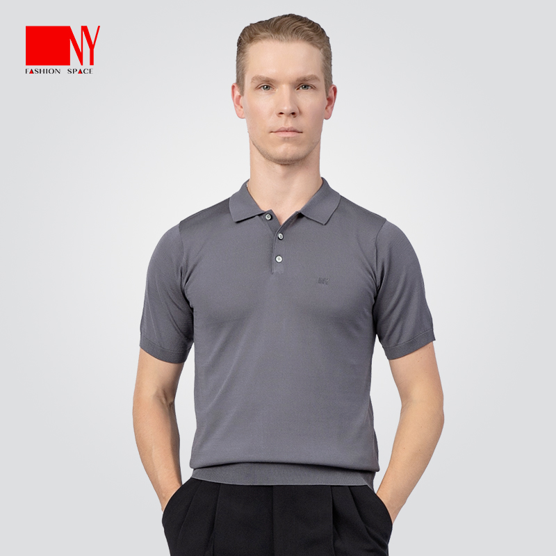NY Knitted Polo Shirt Short sleeves - (BLACK / BLUE)