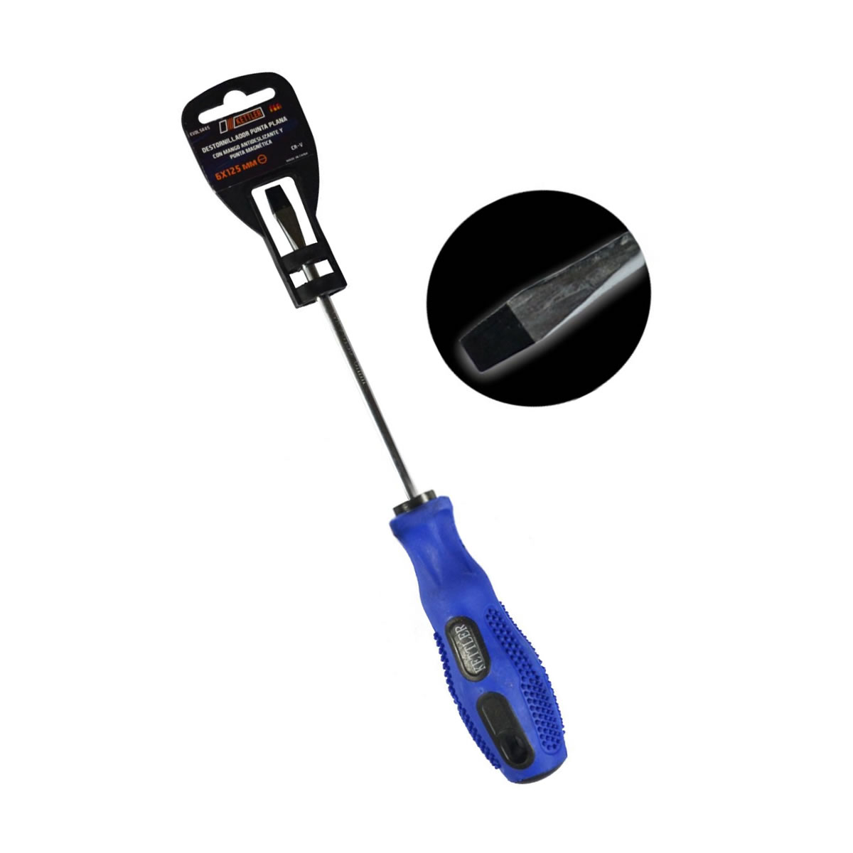 Desarmador plano mango azul