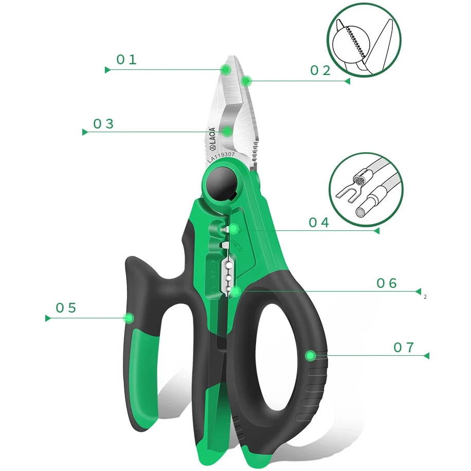 Tijera curva multifuncion electricista