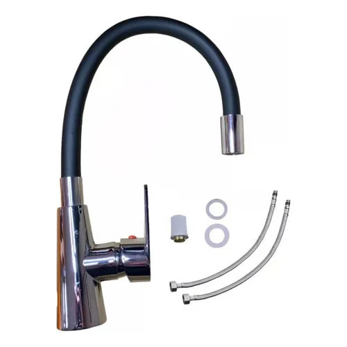Grifería Cocina Mesada Monocomando Flexible Negra Cromo 