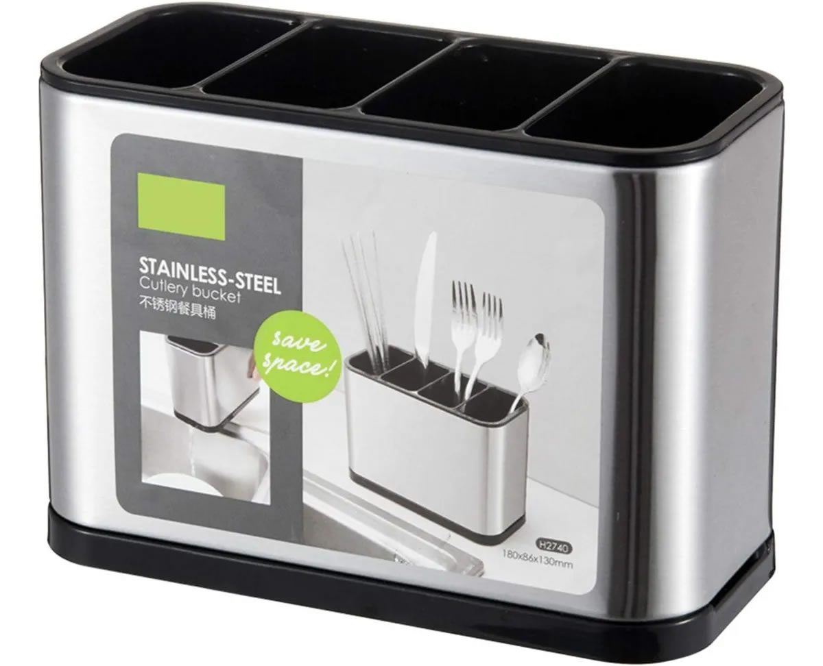 Porta Cubiertos De Cocina Acero Inoxidable 4 Compartimentos