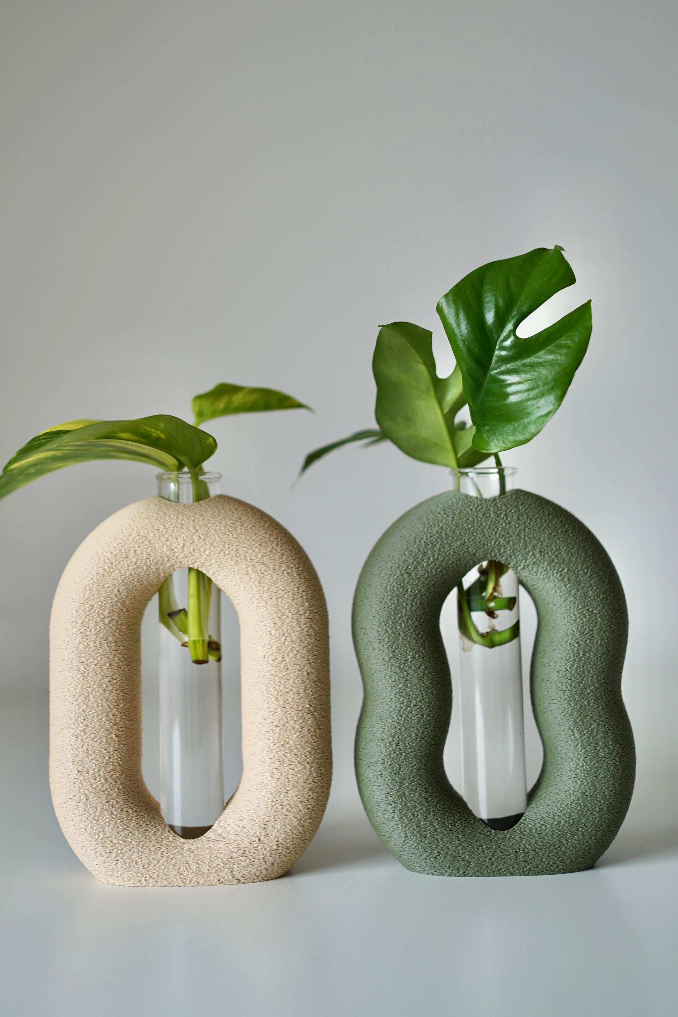 Moderni 3D spausdinta vaza su stiklo mėgintuvėliu