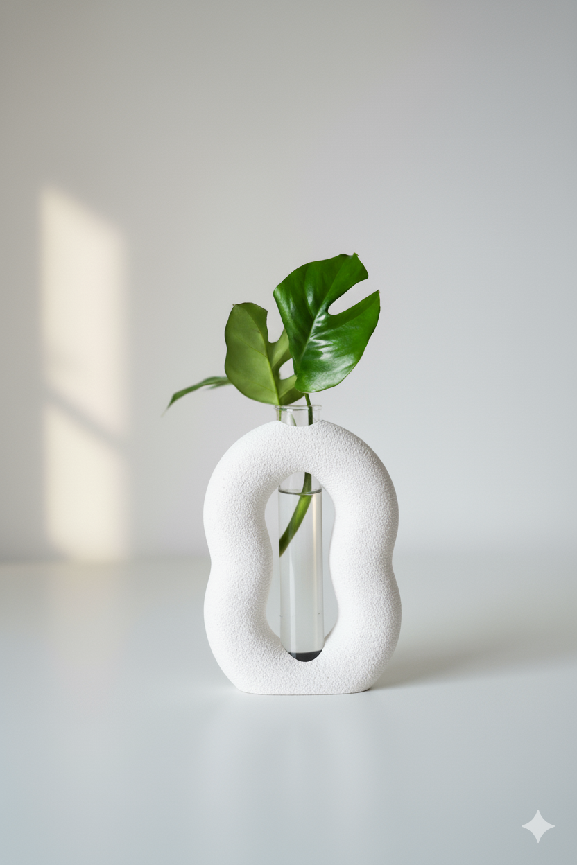 Moderni 3D spausdinta vaza su stiklo mėgintuvėliu
