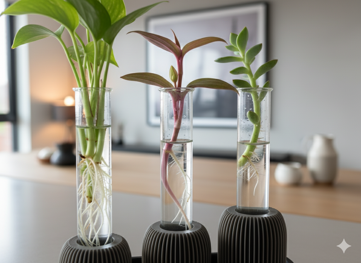 Minimalistinis Tryjų Vazonėlių Komplektas su Mėgintuvėliais