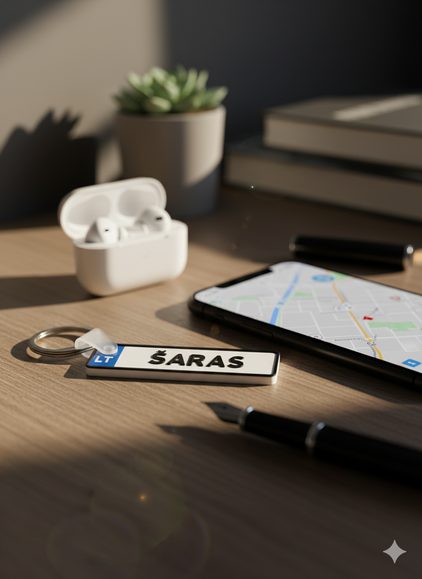 Personalizuotas automobilio numerio raktų pakabukas