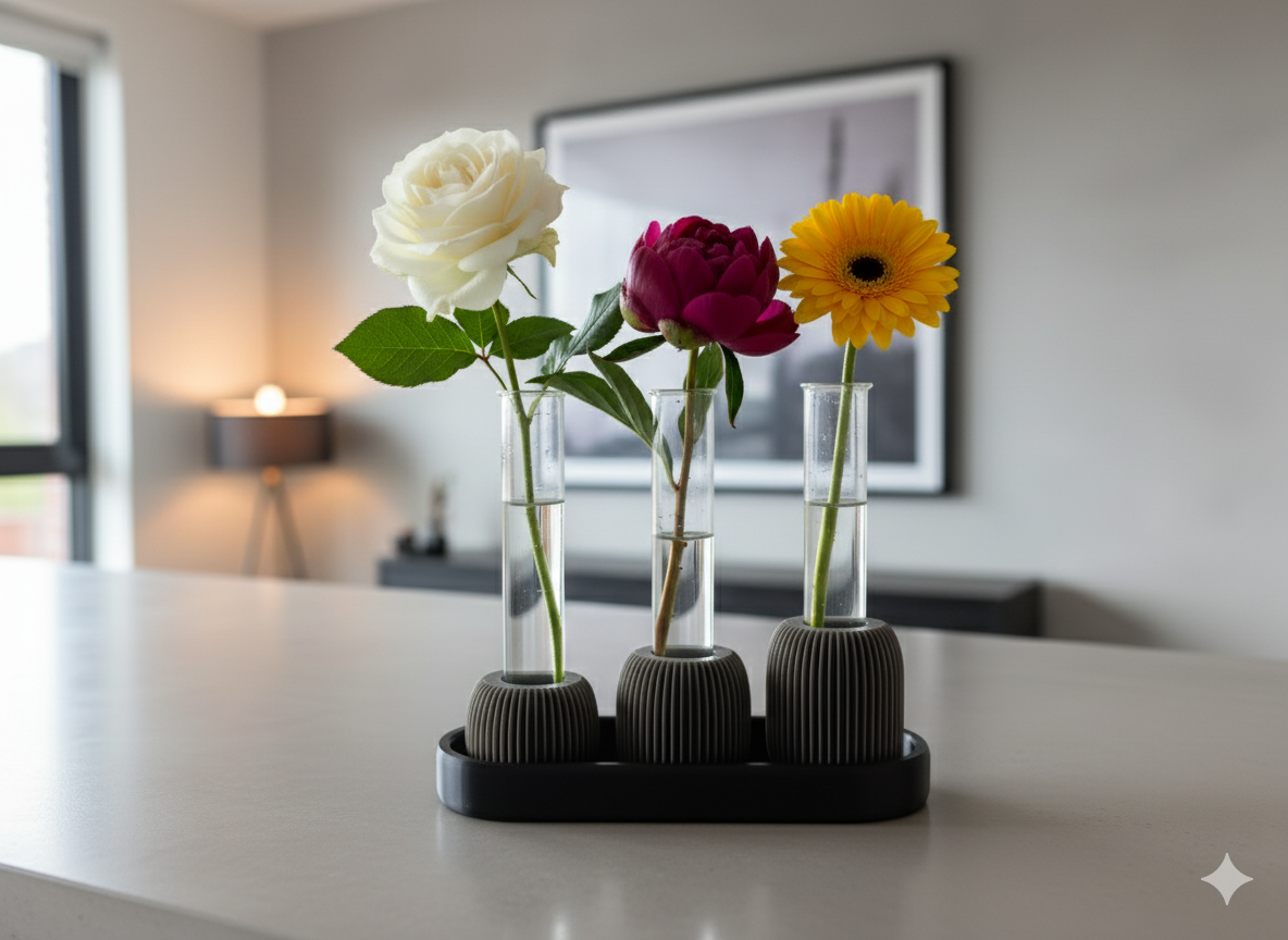 Minimalistinis Tryjų Vazonėlių Komplektas su Mėgintuvėliais
