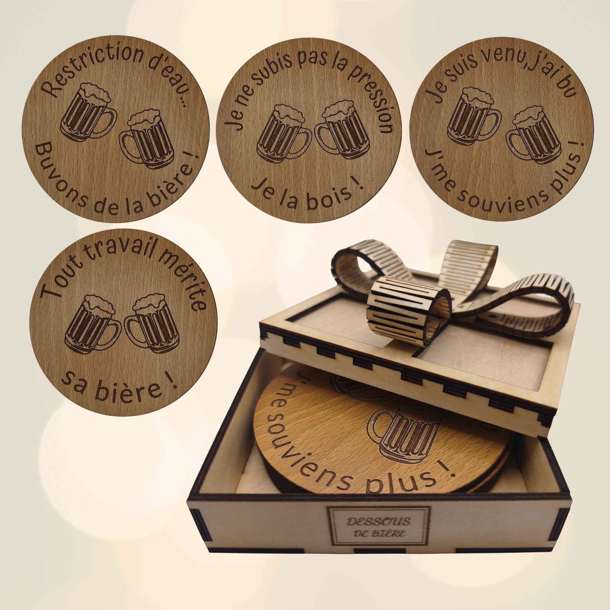 Dessous de bière - Avec coffret cadeau (option)